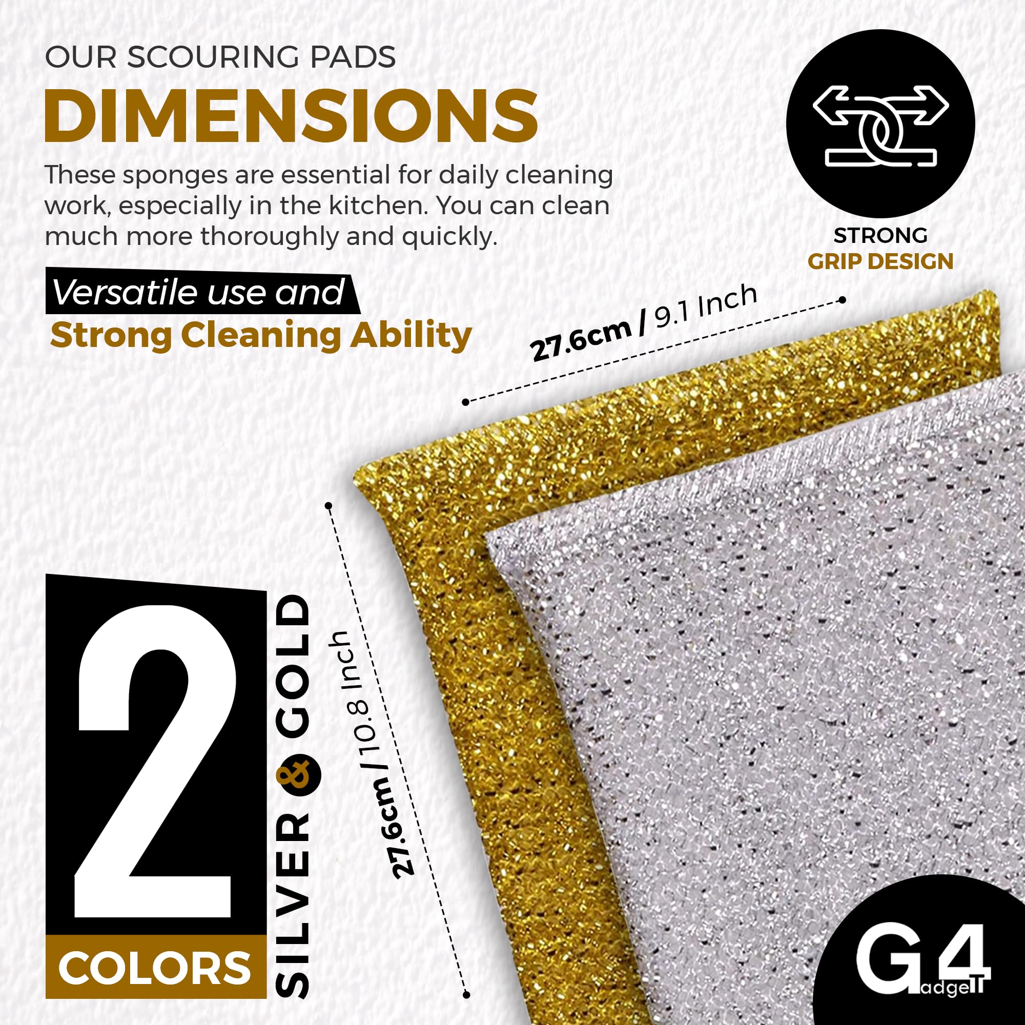 G4GADGET - 6 Pack Metallic Scouring Pads Non-Scratch Kitchen Scrubber 4