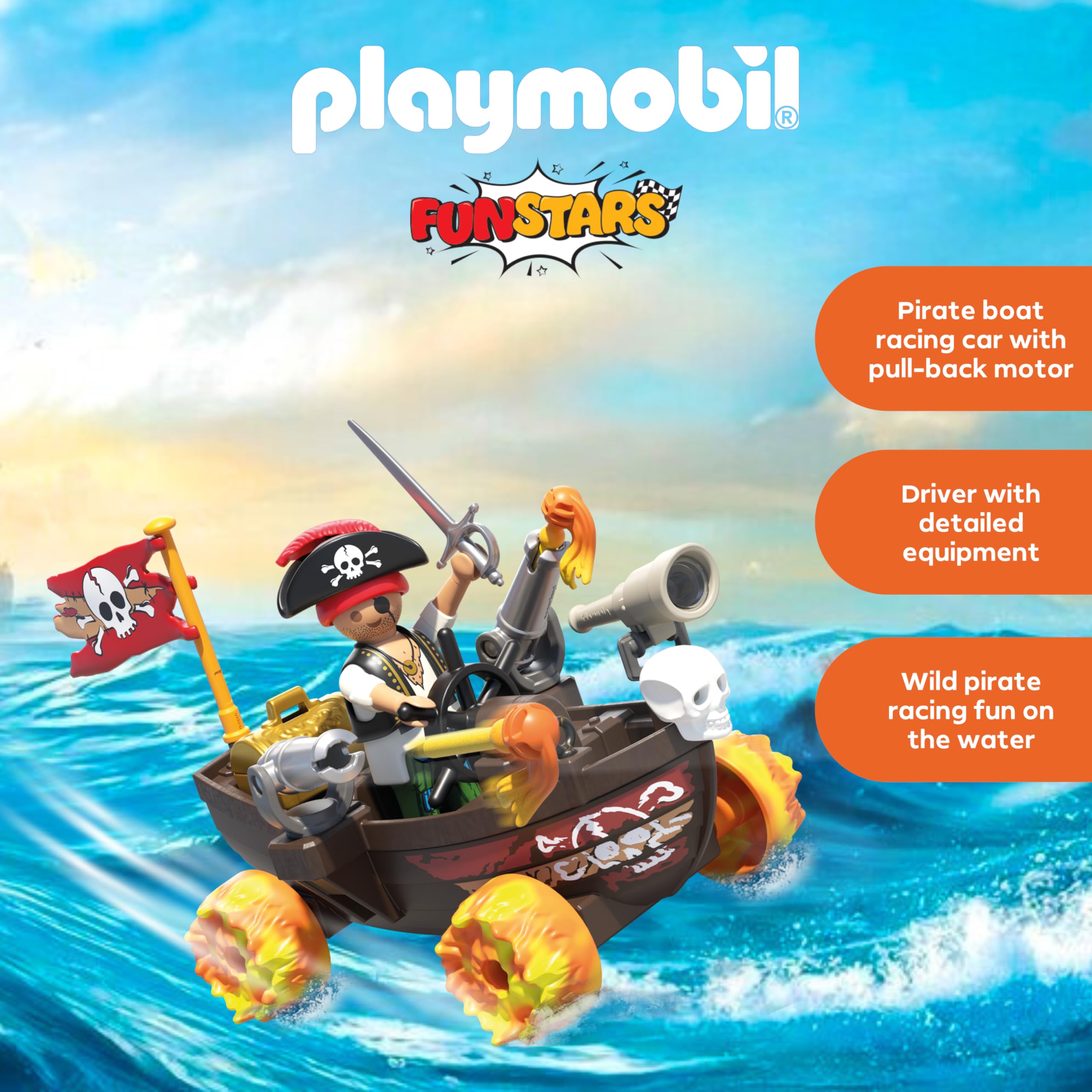 Playmobil Funstars Racing Pirate Boat - Action-Packed Pirate Playset for Kids4+ 10