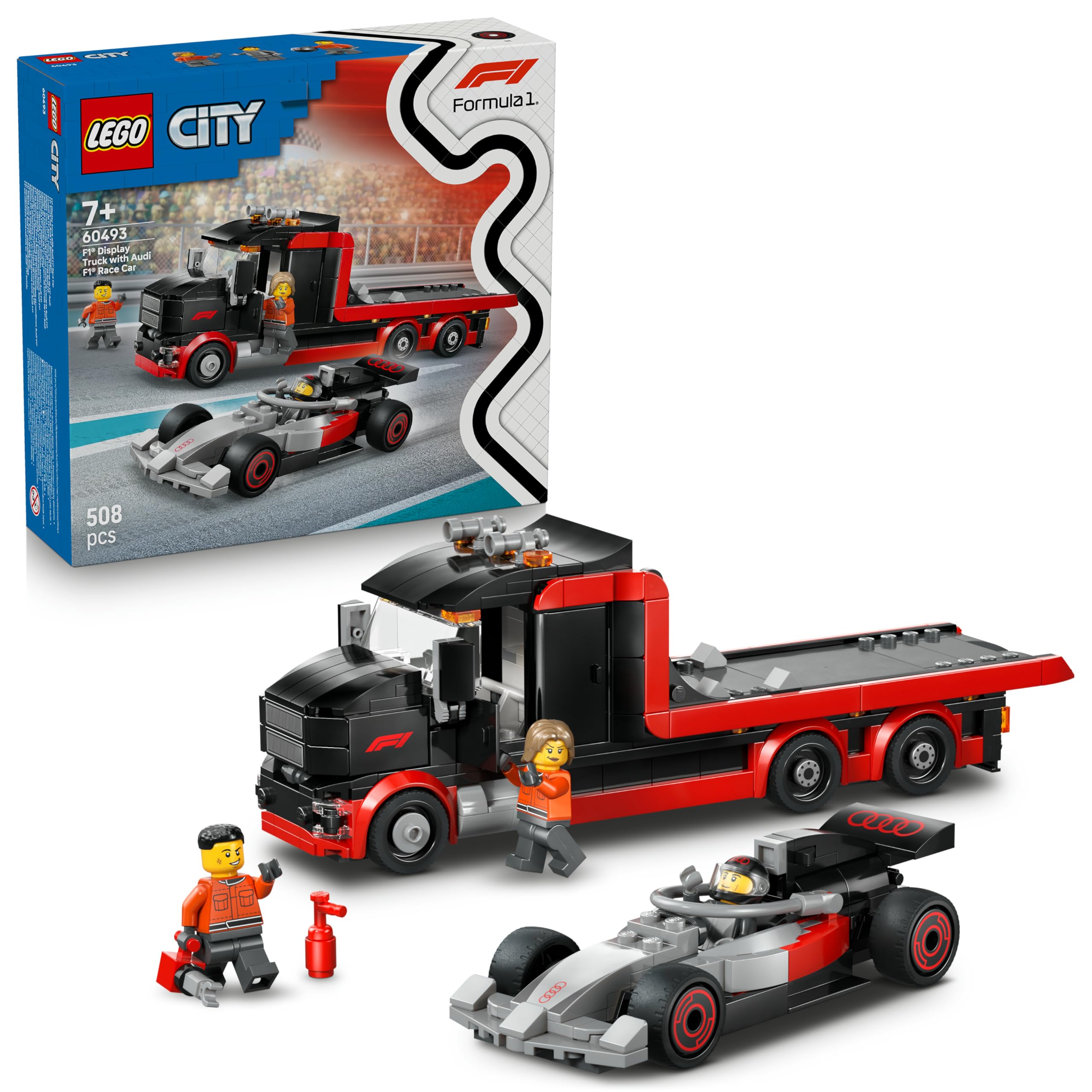 LEGO City F1 Display Truck with Audi F1 Race Car Model Kit | Ages 7+ | Model 60493 1