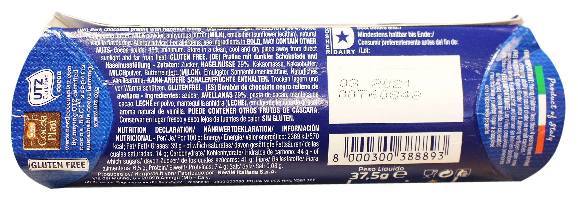 Baci - Dark Chocolate Truffles with Hazelnut Gluten Free Tube 37.5g 5