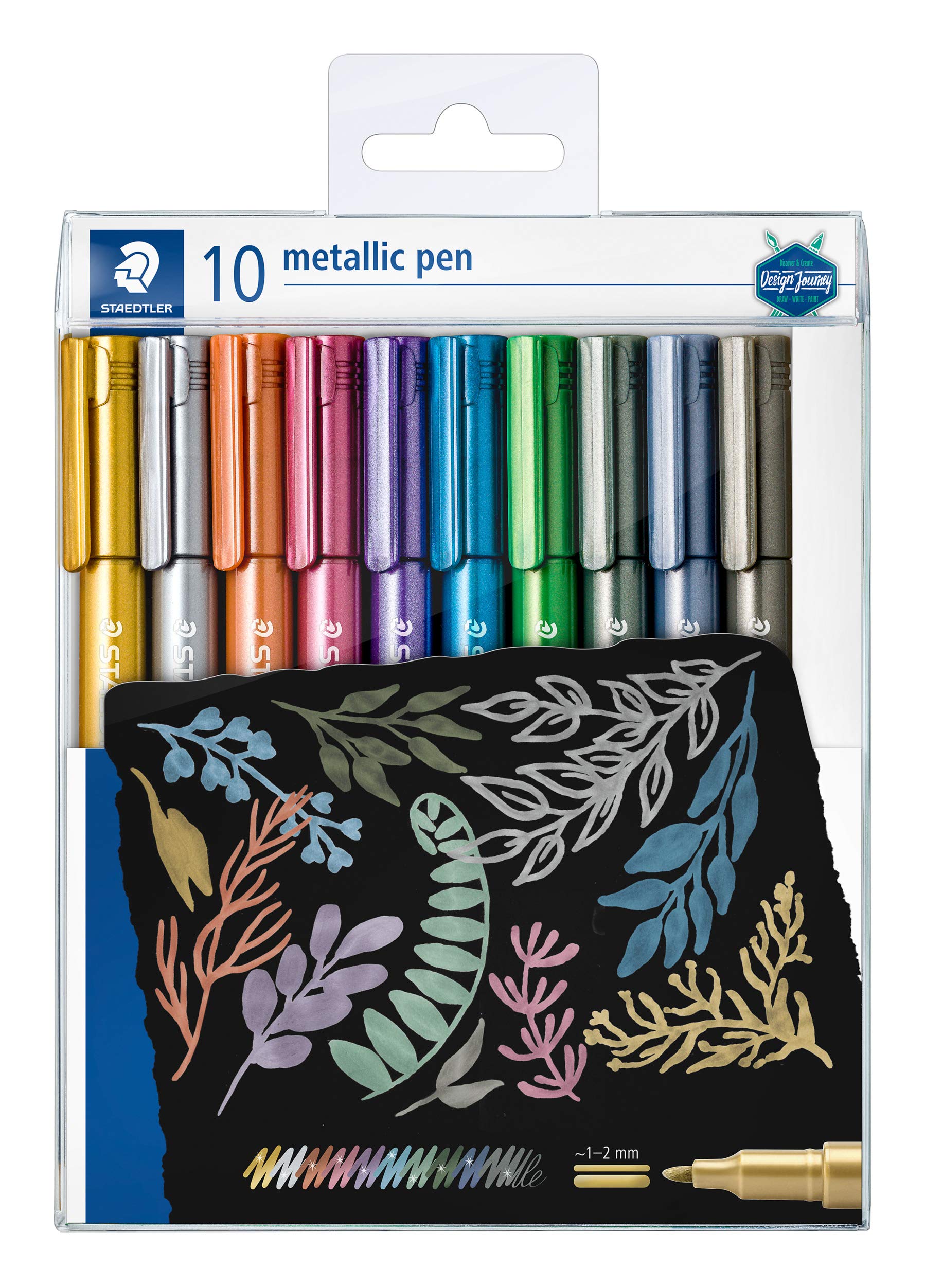 STAEDTLER Design Journey Metallic Pen - Assorted Colours, 1-2 mm Rounded Tip, 10 Count 1