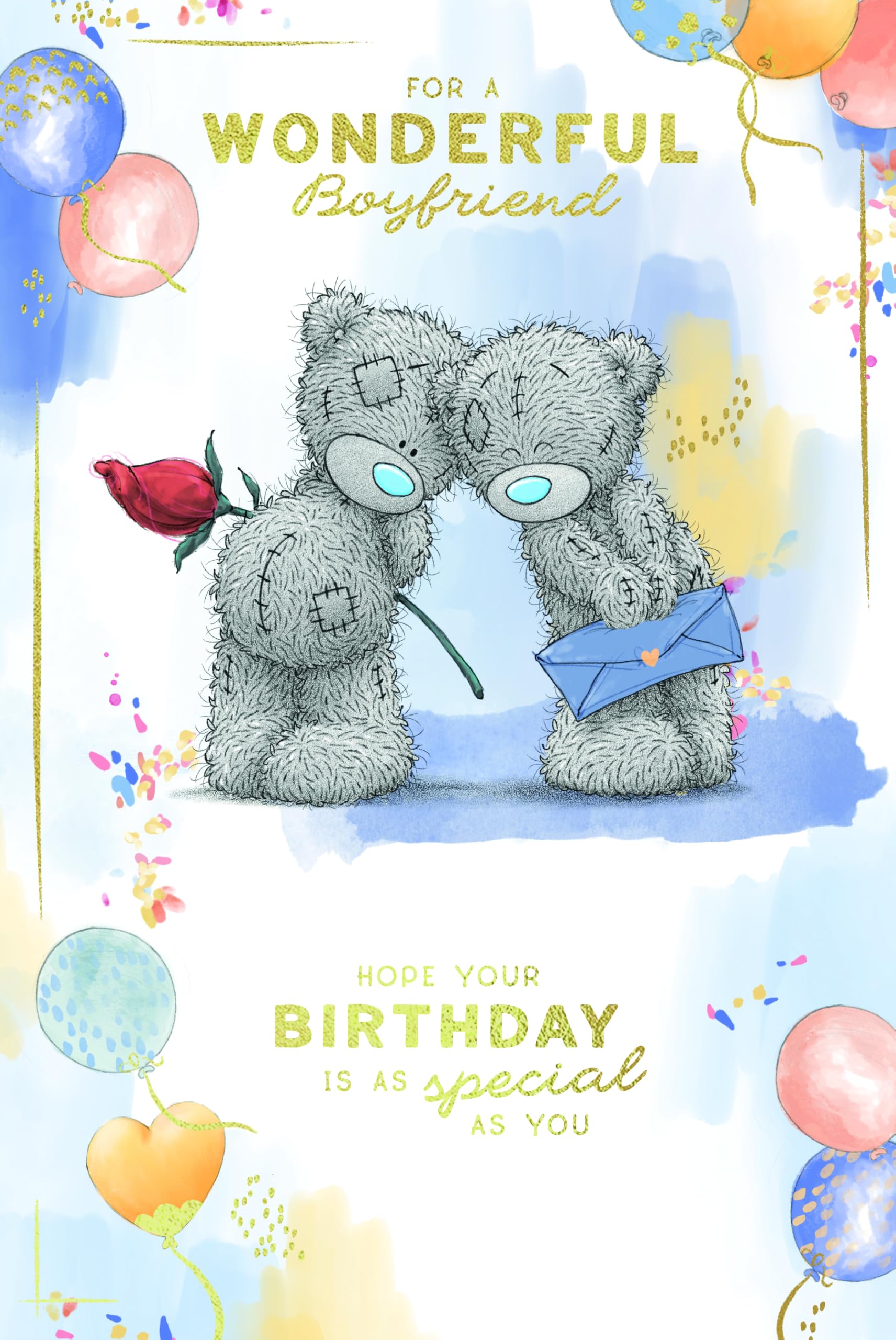 Me To You Tatty Teddy Wonderful Boyfriend Luxury Gold Foil Birthday Card, 6 x 9 inches