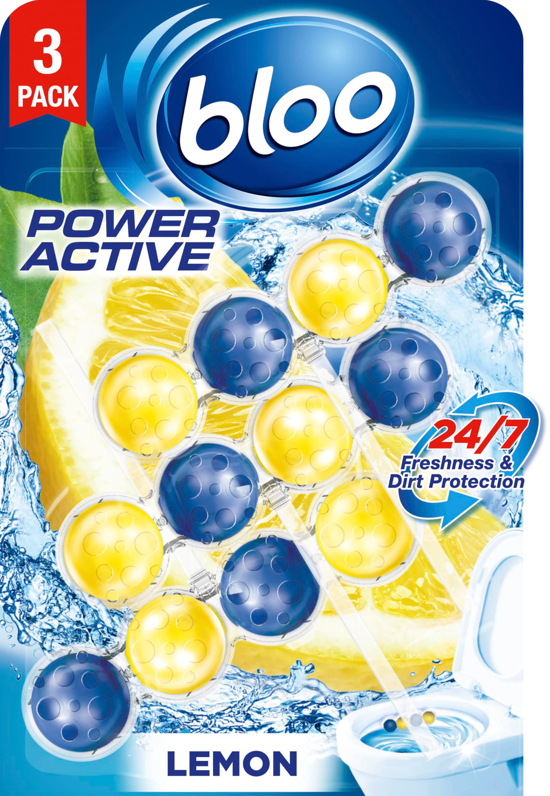 Bloo Power Active Toilet Rim Block - Lemon Scent with Anti-Limescale & Foaming Clean (150g)