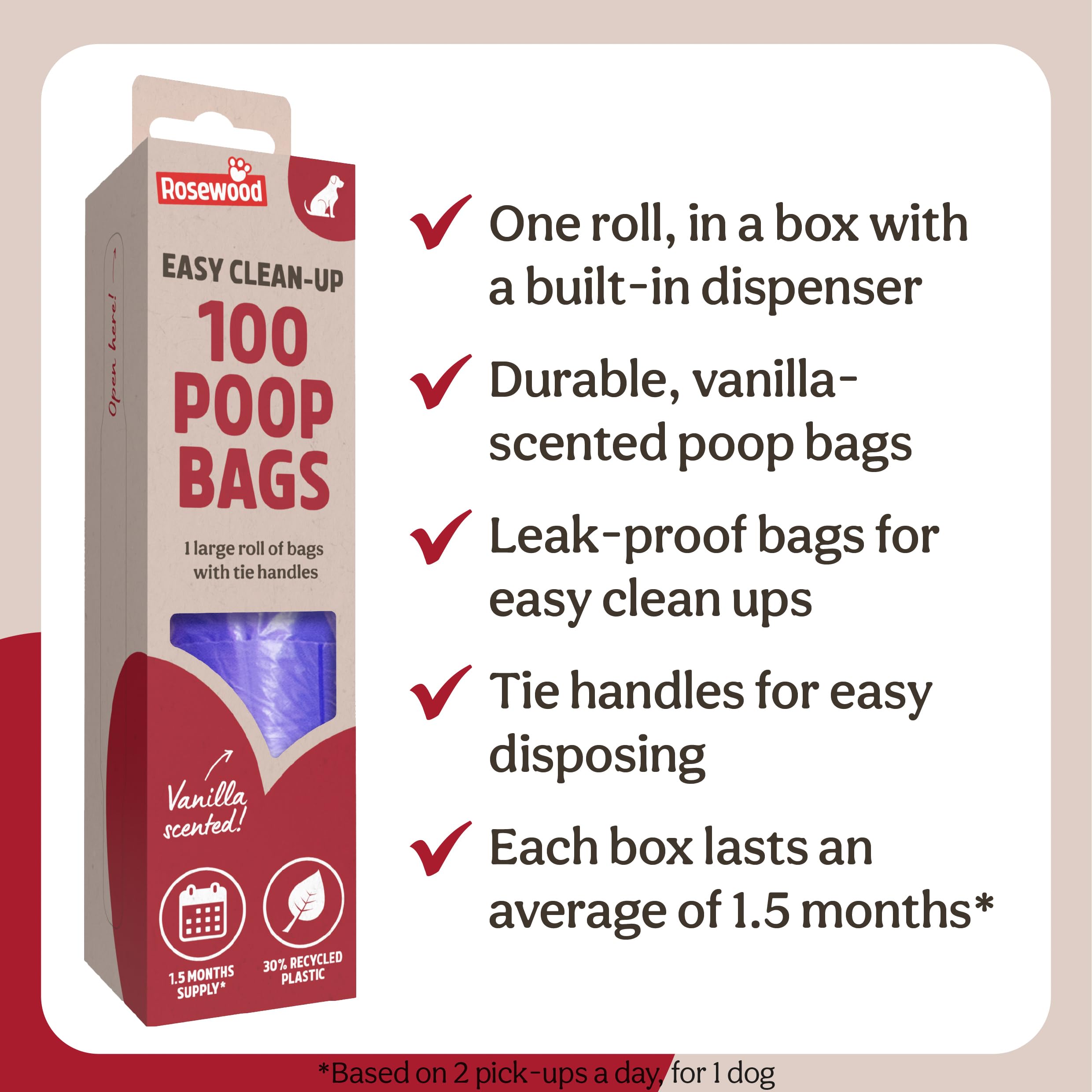 Rosewood Dog Poo Bags with Handles - 100 Count Roll | Vanilla Scented | 30% Recycled Plastic 4