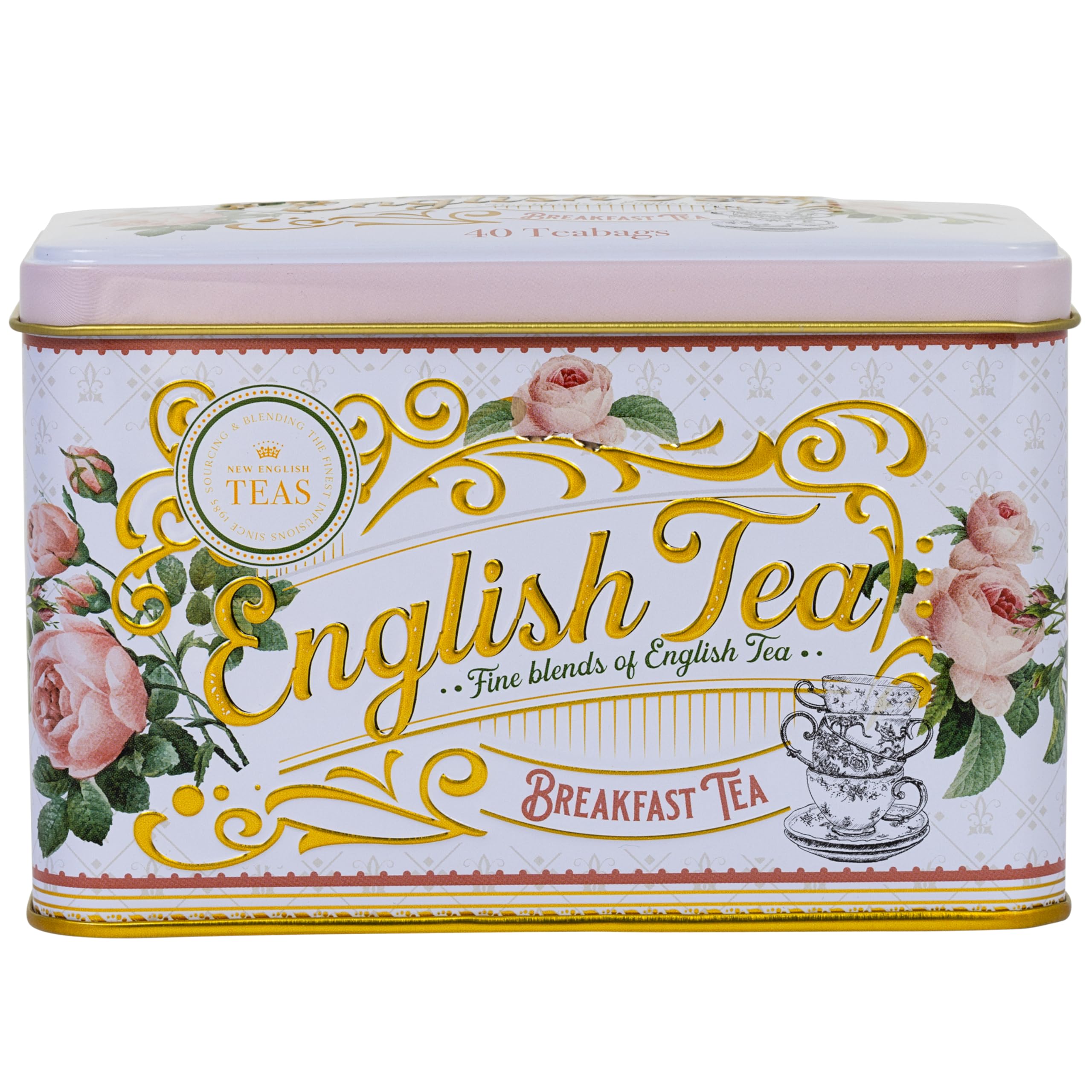 New English Teas - English Rose Tea Tin with 40 English Breakfast Teabags