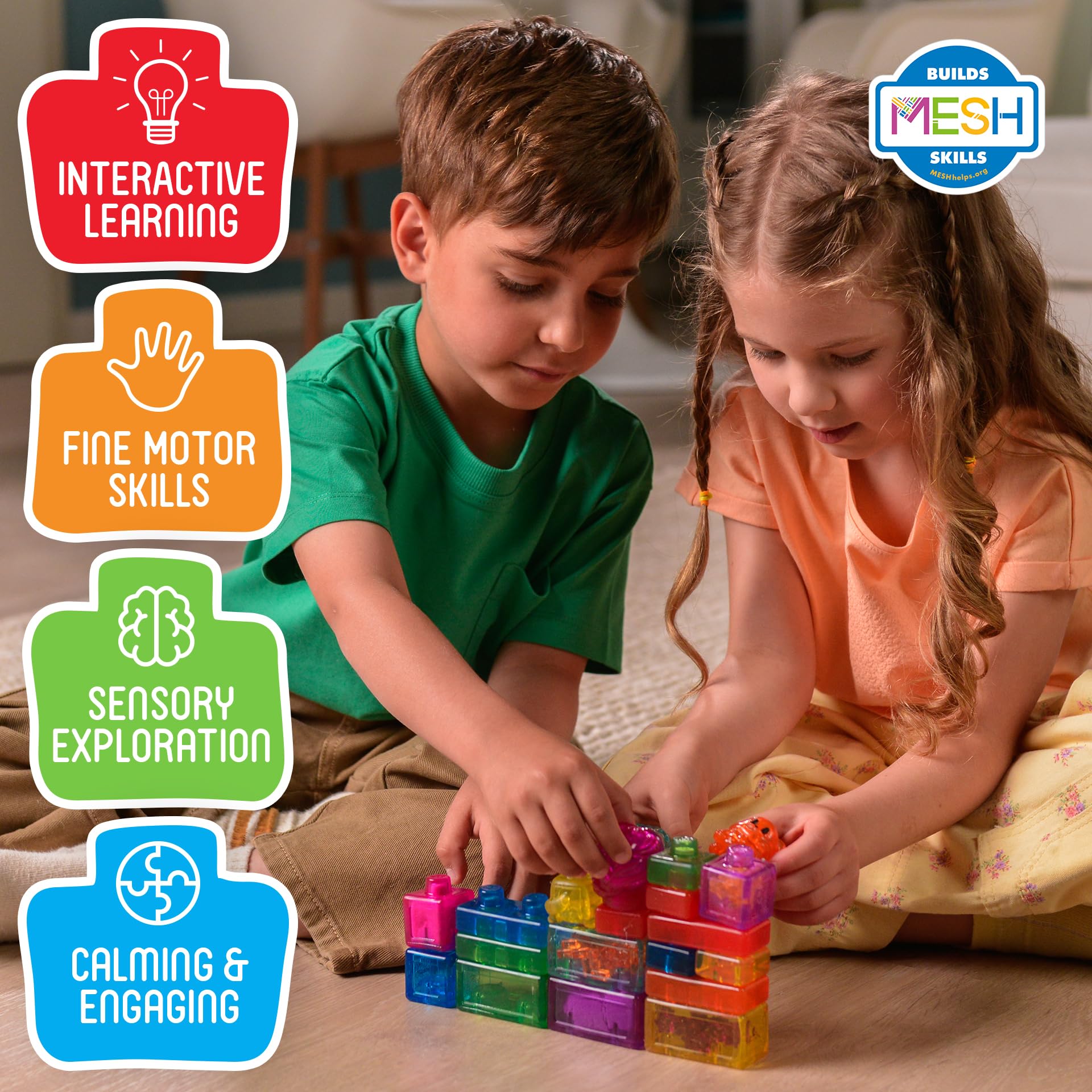 Jelly Blox 2-in-1 Storage Kit - 30 Squishy Toddler & Preschool Building Blocks | Ages 2+ 3