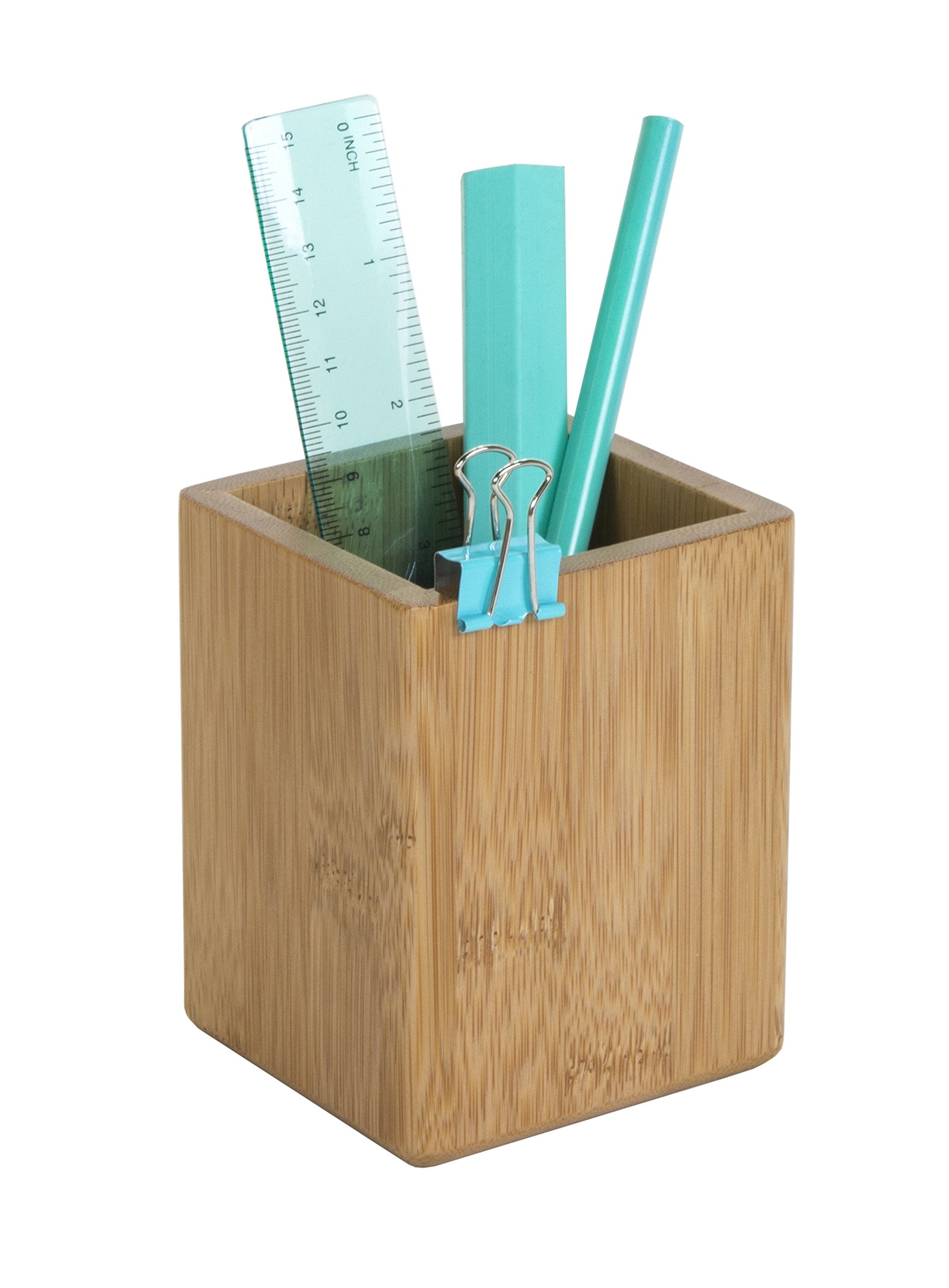Osco MOSO Bamboo Square Pen Pot - Durable Eco-friendly Desk Organiser | H 10.2cm 2