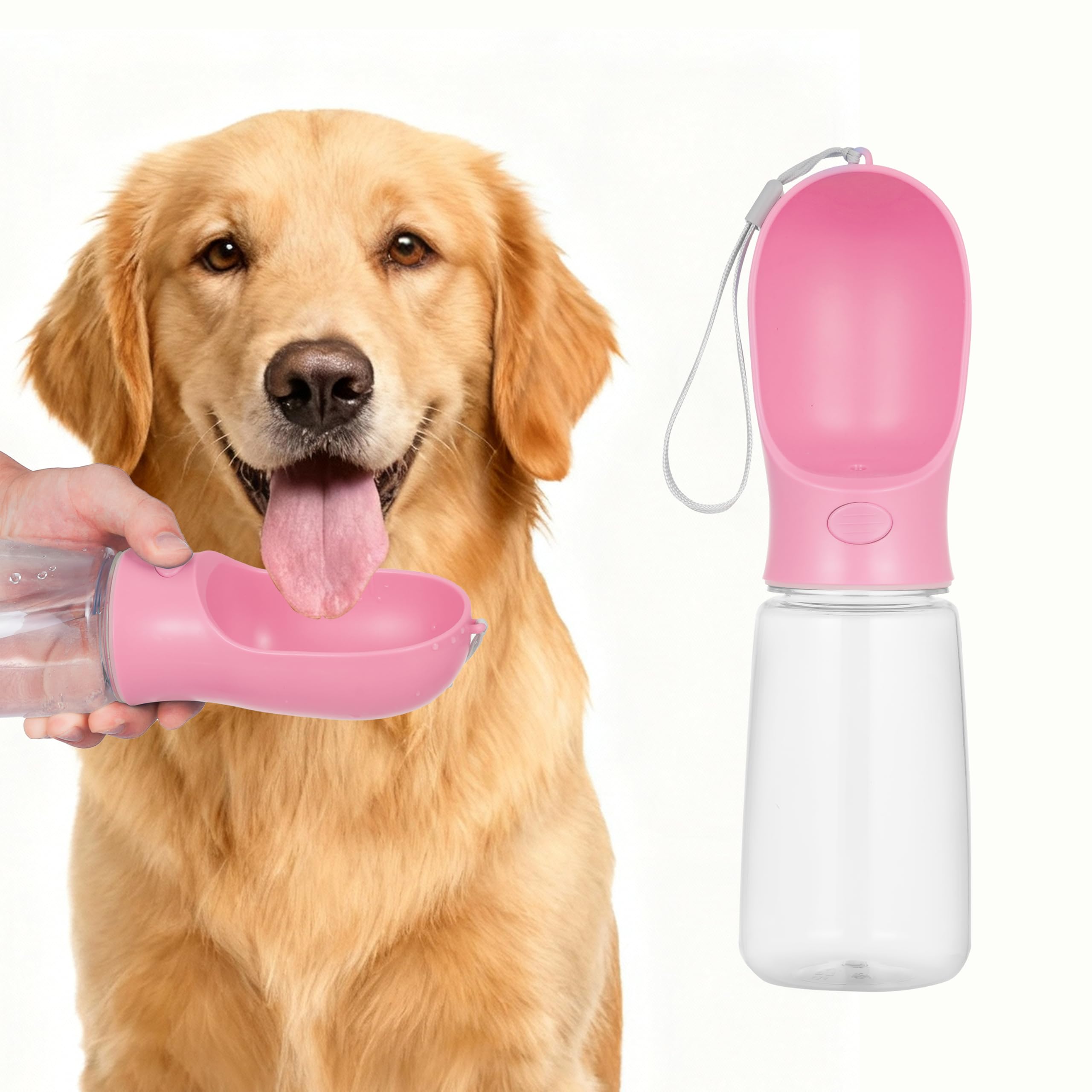 BARGAIN FACTORY Dog Water Bottle - 550 ML Portable Leak Proof Dispenser | Food Grade Plastic | Pink