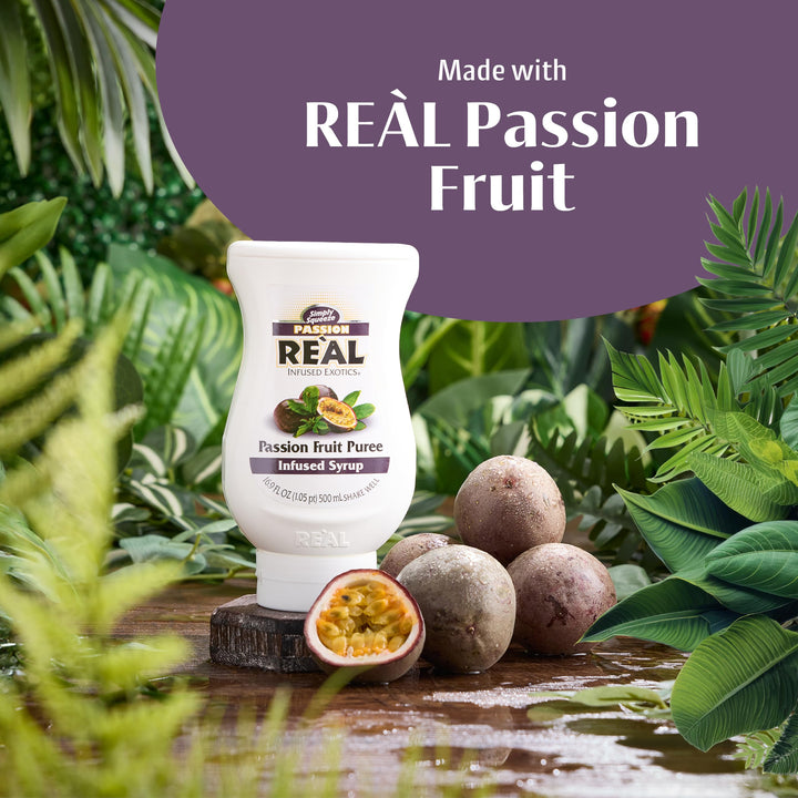 RE"AL Syrups Passion Fruit Puree Infused Fruit Syrup for Cocktails, Cooking & Baking
