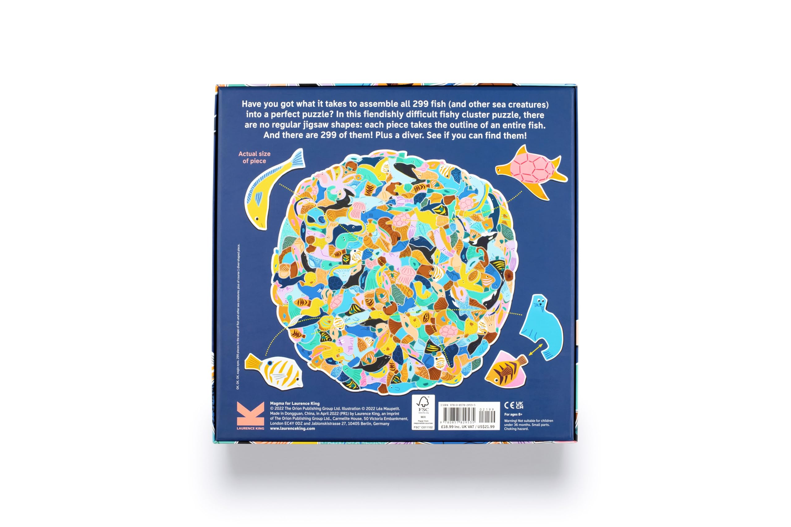 Laurence King 299 Fish and a Diver Cluster Jigsaw Puzzle - 300 Pieces | Unique Shapes | Includes Poster 3
