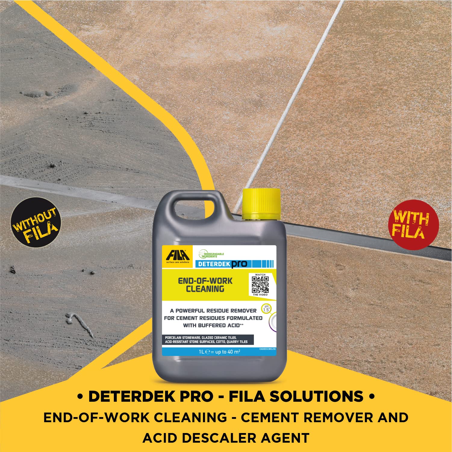 FILA Surface Care Solutions DETERDEK PRO Professional Acid Cleaner for Cement & Rust Removal | 1L Liquid 2