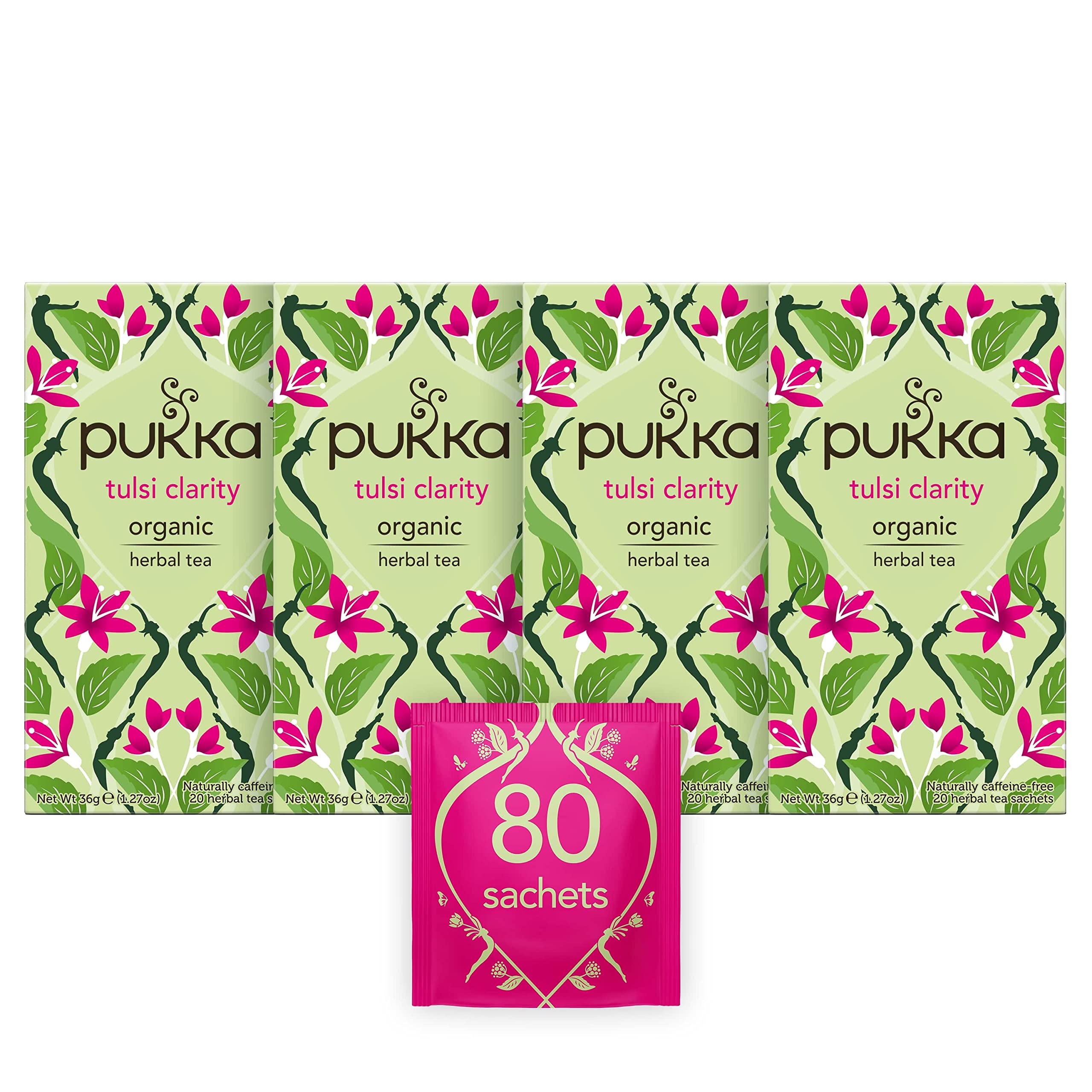 Pukka Herbs Tulsi Clarity Organic Herbal Tea - Mental Clarity, Caffeine-Free | 80 Count