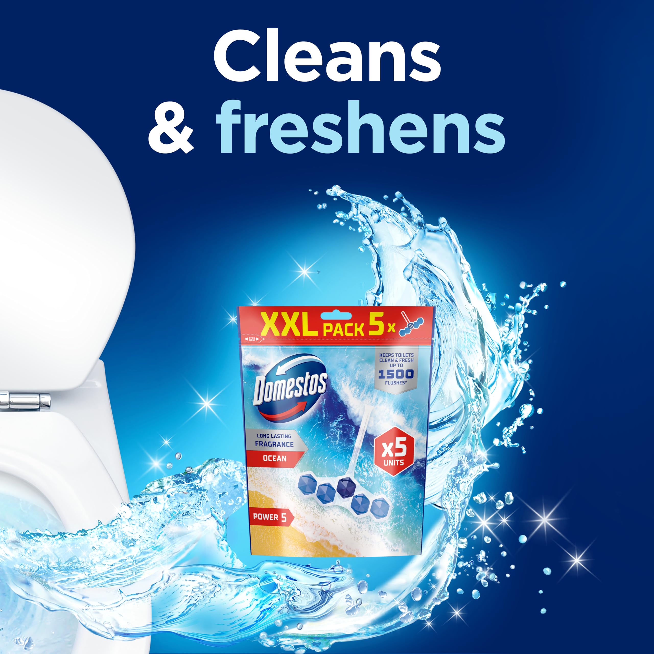 Domestos Power 5 Ocean Toilet Rim Blocks - Long-Lasting Toilet Freshener for Up to 300 Flushes 3