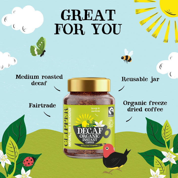 Clipper Organic Decaf Instant Coffee - 6x 100g Jars Medium Roast Arabica