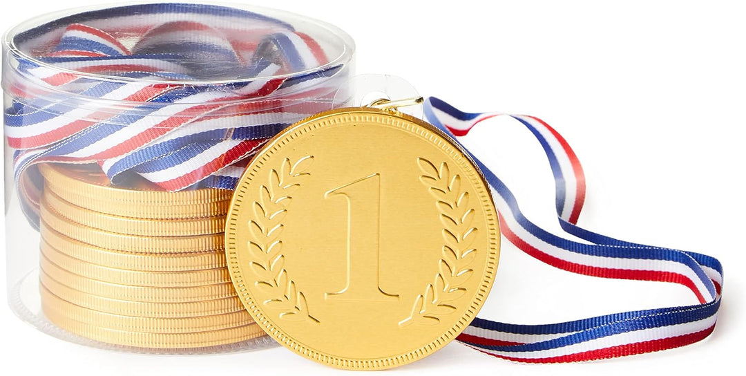 Steenland Chocolate - Belgian Chocolate Gold Foiled Medals with Ribbon (Pack of 10)