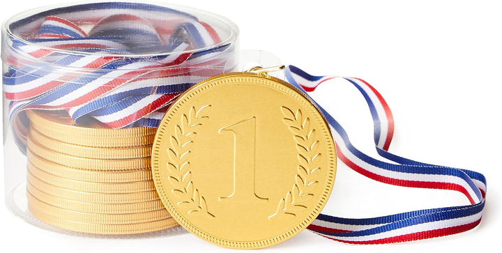 Steenland Chocolate - Belgian Chocolate Gold Foiled Medals with Ribbon (Pack of 10)