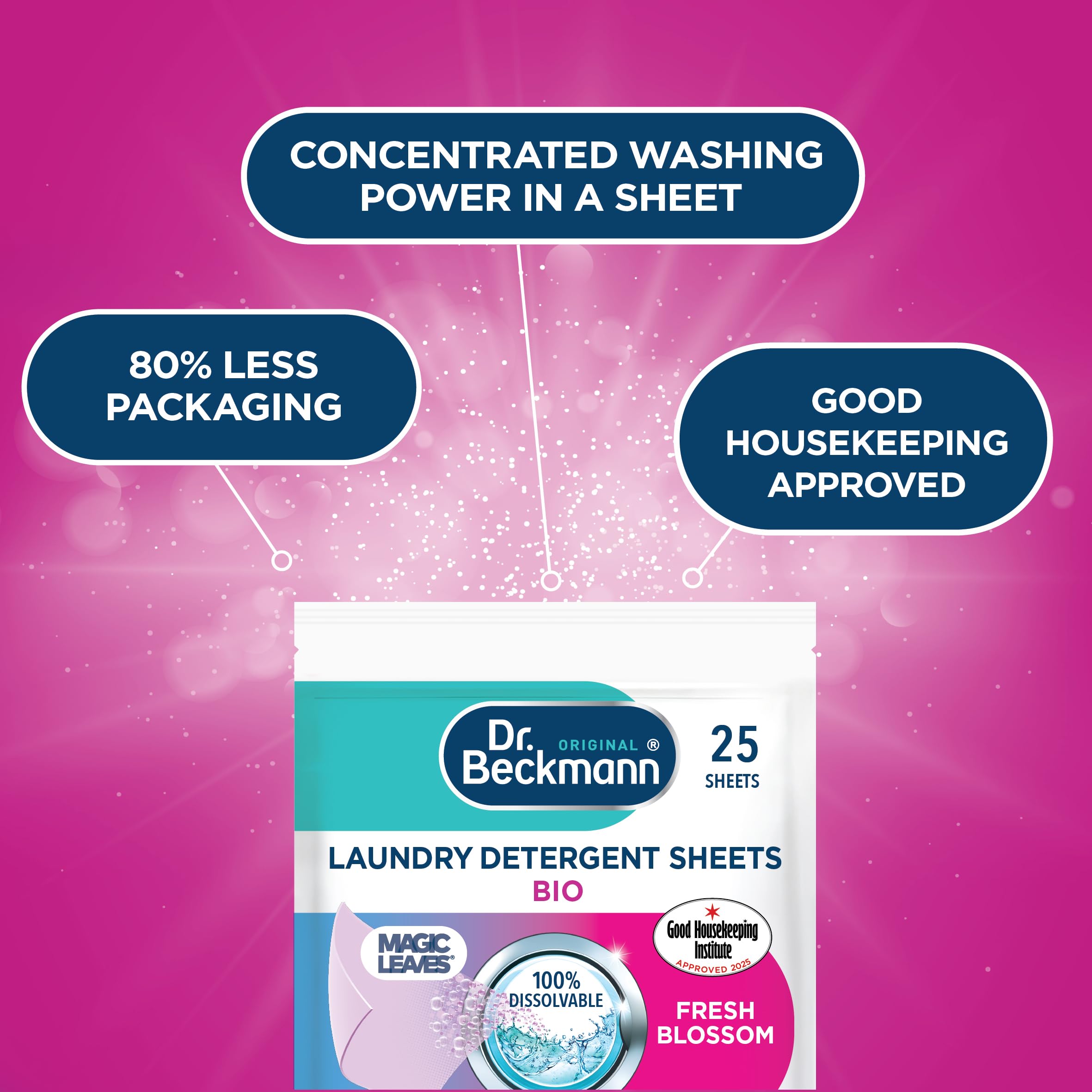 Dr. Beckmann MAGIC LEAVES BIO Laundry Detergent Sheets Fresh Blossom | Pack of 25 | Climate Neutral