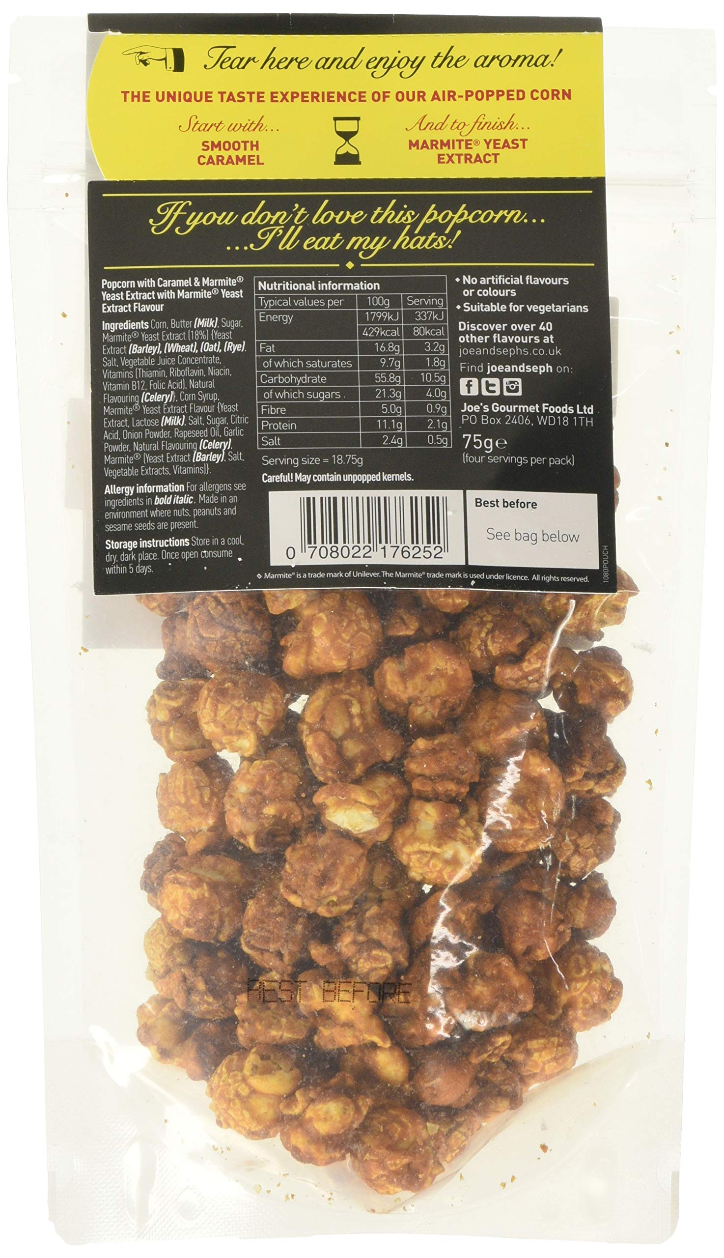 Joe & Seph's Marmite Popcorn - Sweet & Salty, Air-Popped | Handmade in UK | 75g Sharing Bag 2