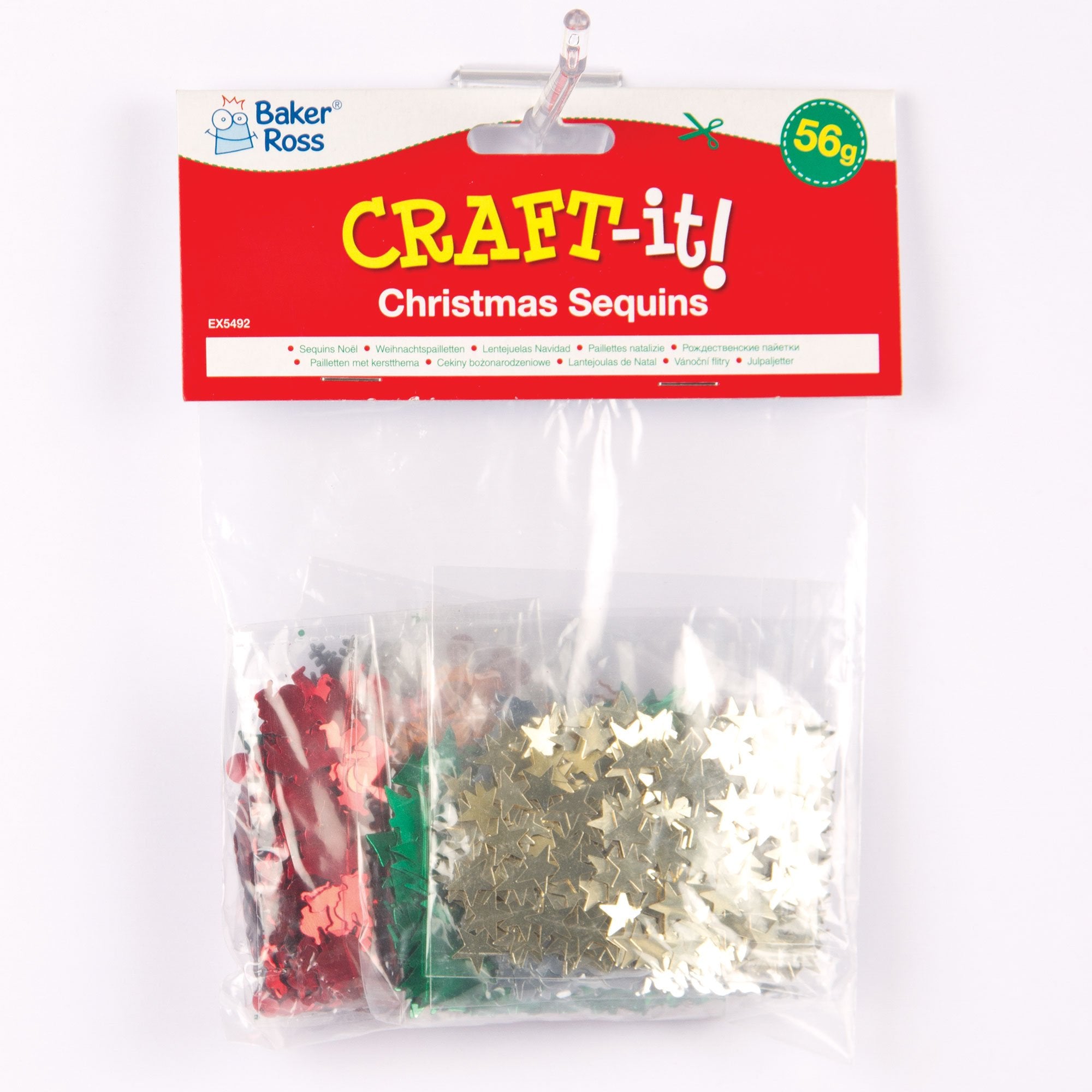 Baker Ross EX5492 Christmas Sequins Value Pack - Assorted Festive Craft Sequins for Cards, Decorations, and Party Bags (56g) 6