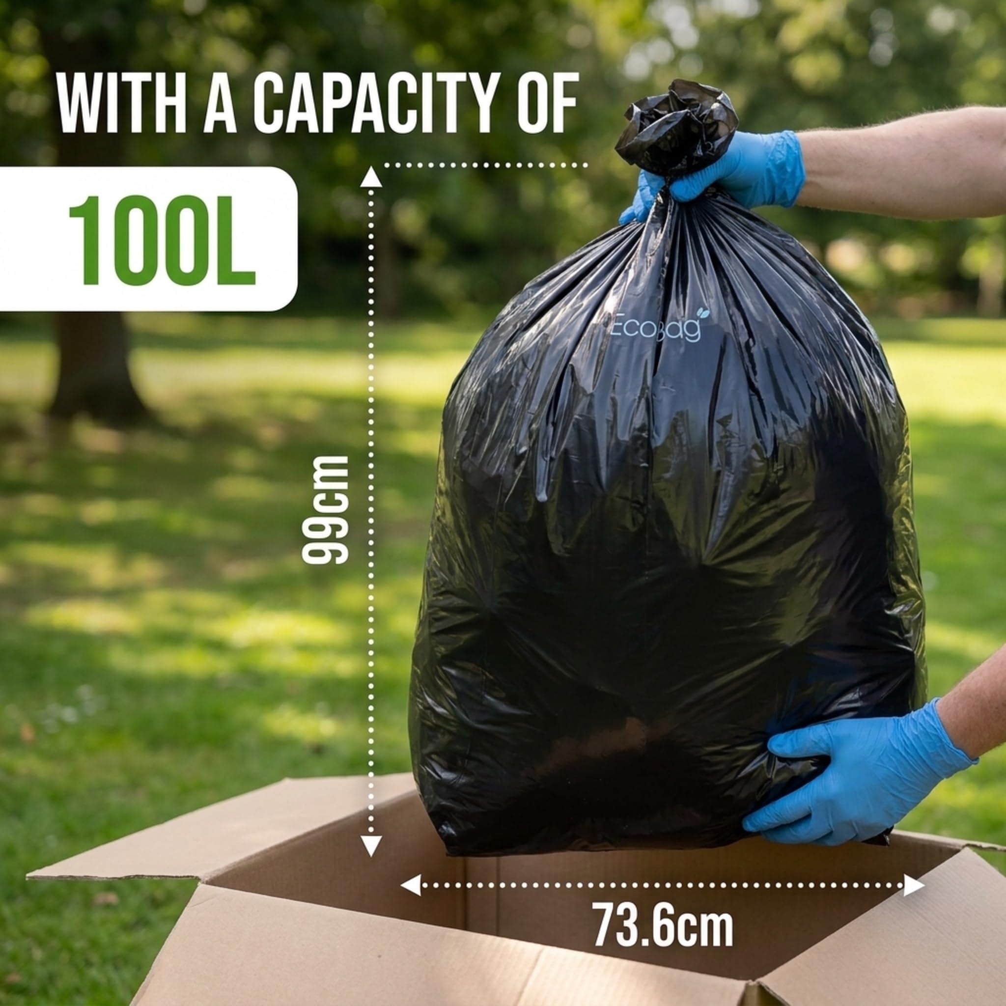 EcoBag Everyday Refuse Sacks - 50 Pack, 100 Litre Capacity, Heavy Duty, Recyclable