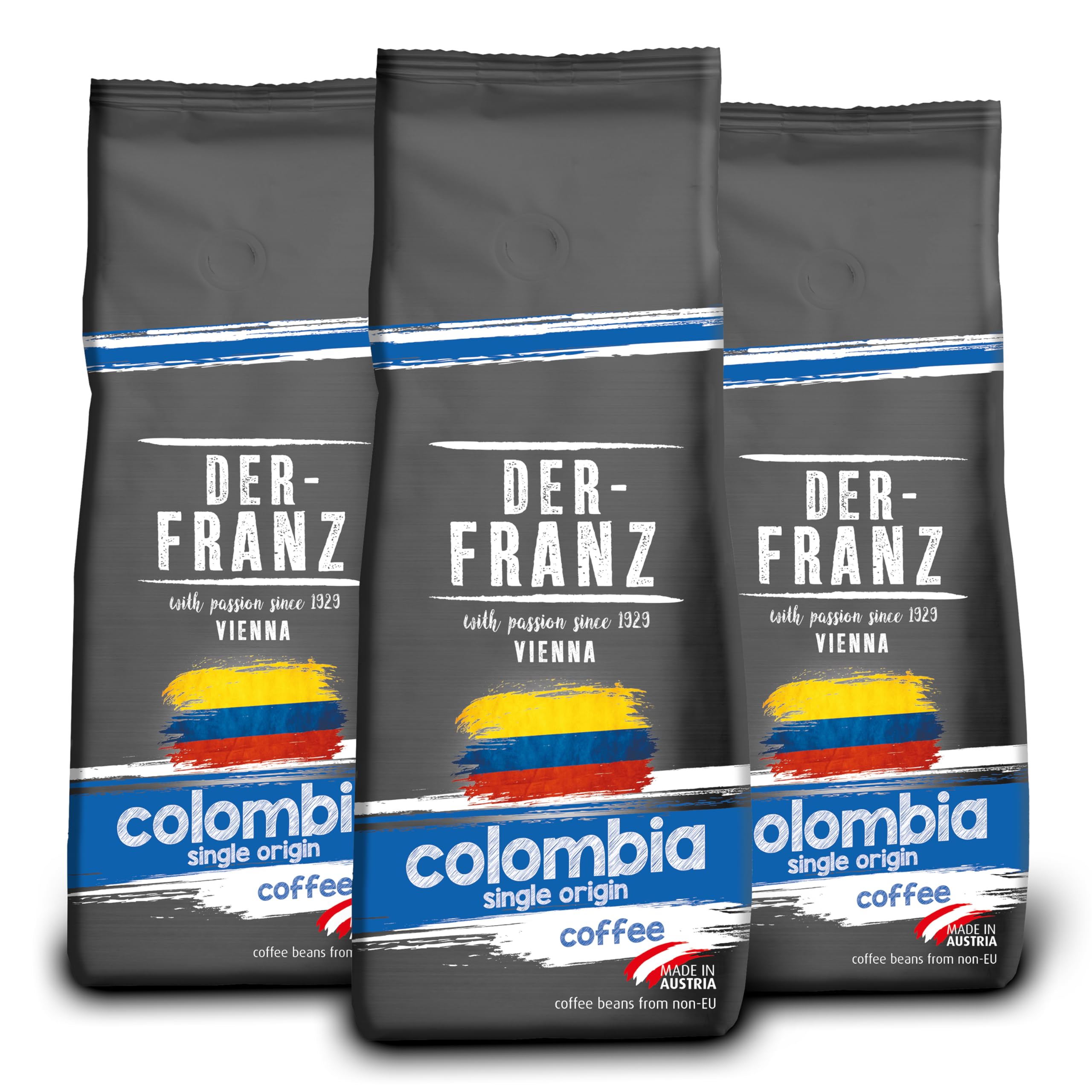 Der-Franz Colombia Single Origin Roasted Whole Coffee Beans - 3 x 500g Pack
