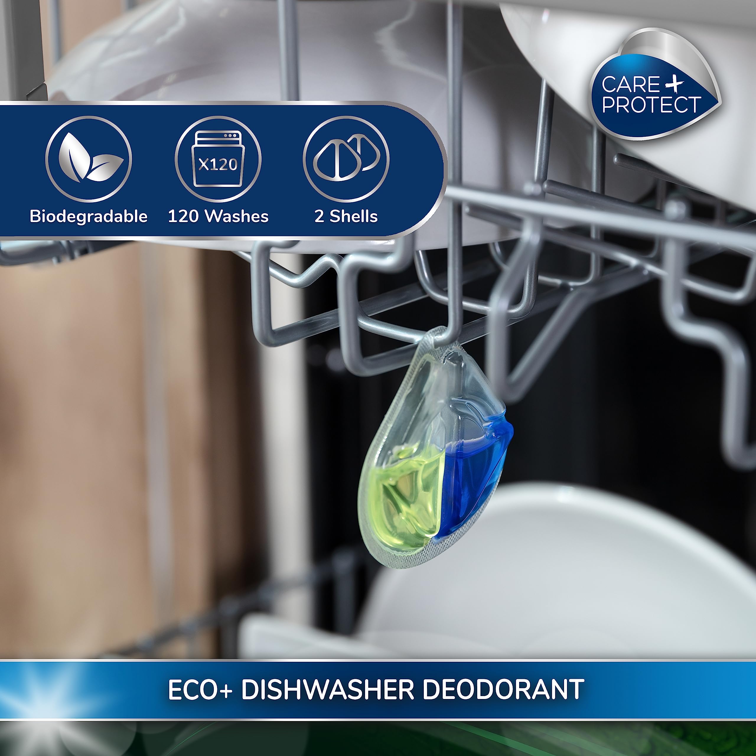 CARE + PROTECT ECO+ Dishwasher Deodorant - Lemon Scent | 3 Shells | Up to 120 Washes 2