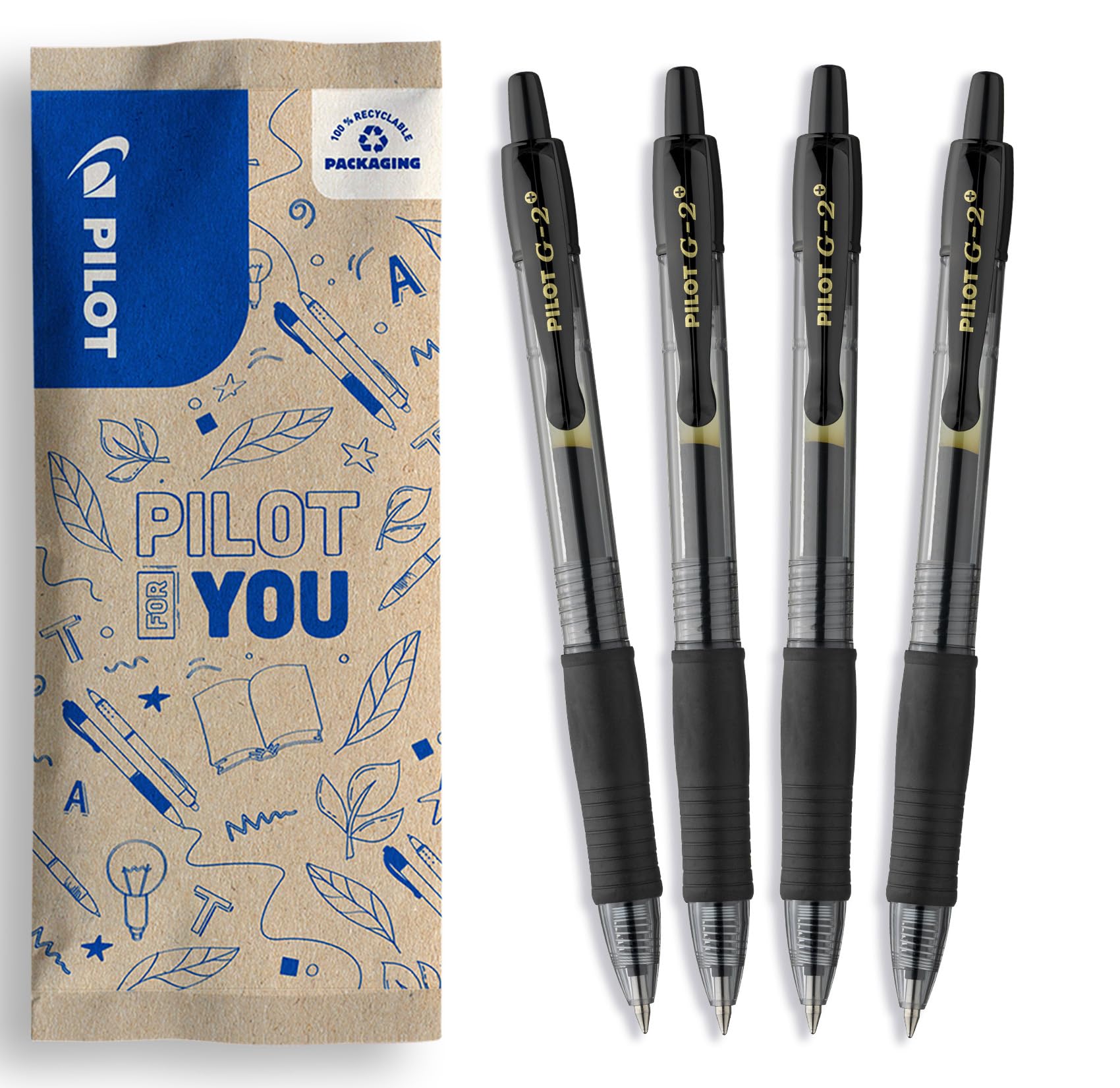 PILOT G2 Retractable Rollerball Pen - 4 Pack | 0.7mm Medium Point | Black Gel Ink
