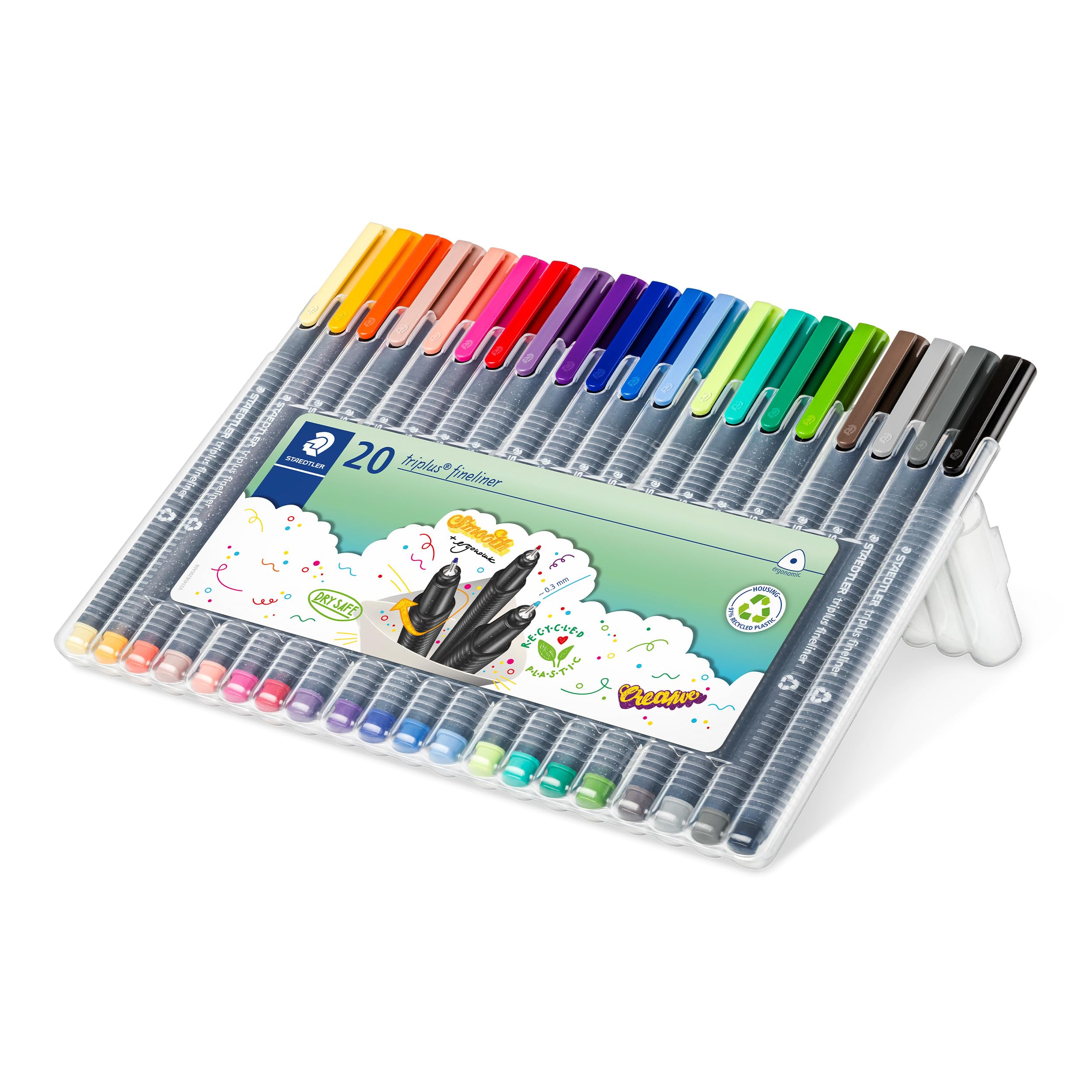STAEDTLER Triplus Fineliner Pens - Superfine 0.3mm Point | Pack of 20 Assorted Colours | Ergonomic Triangular Barrel 2