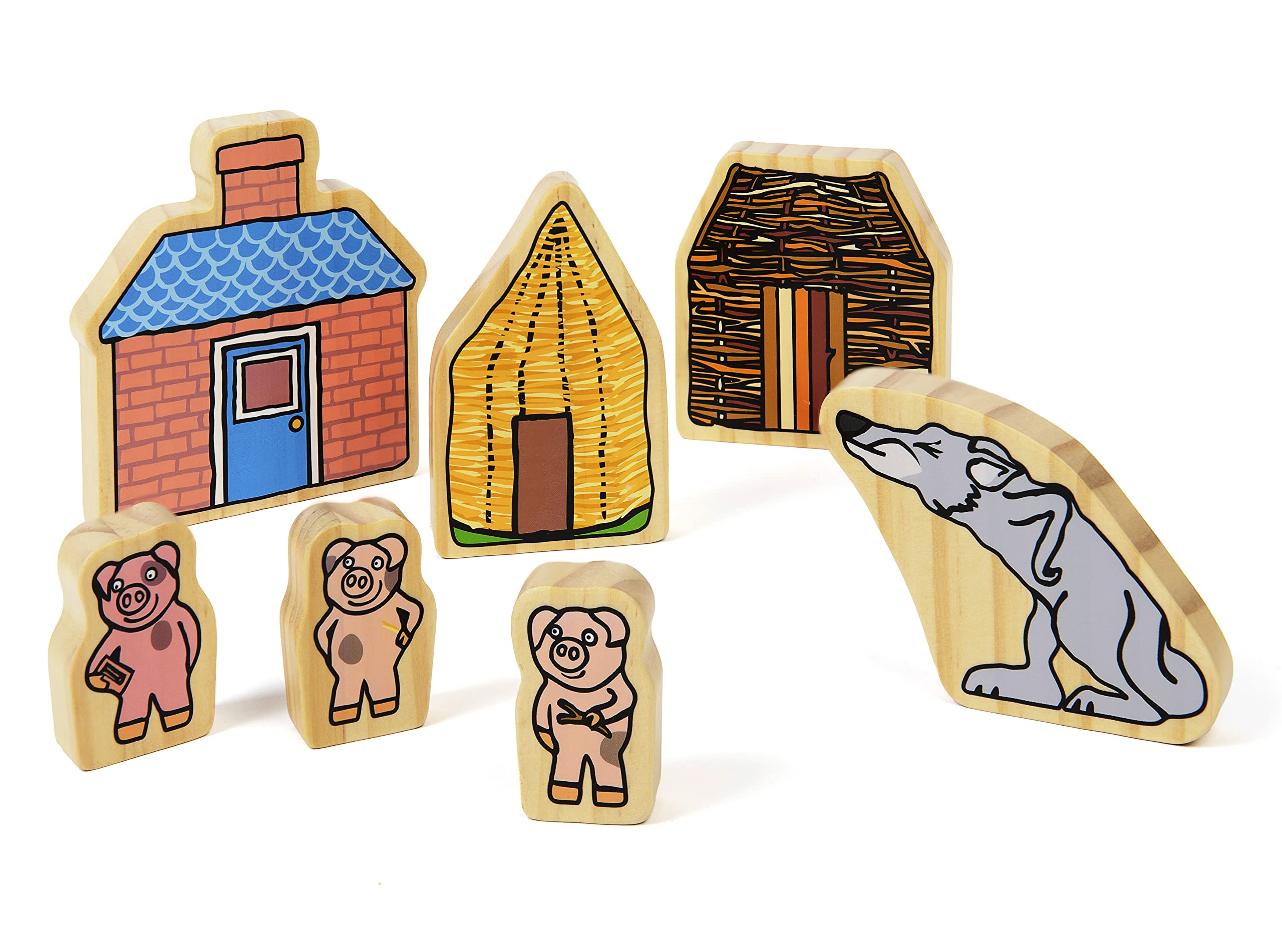 Yellow Door The Three Little Pigs Character Set - Wooden Storytelling Playset for Toddlers 1