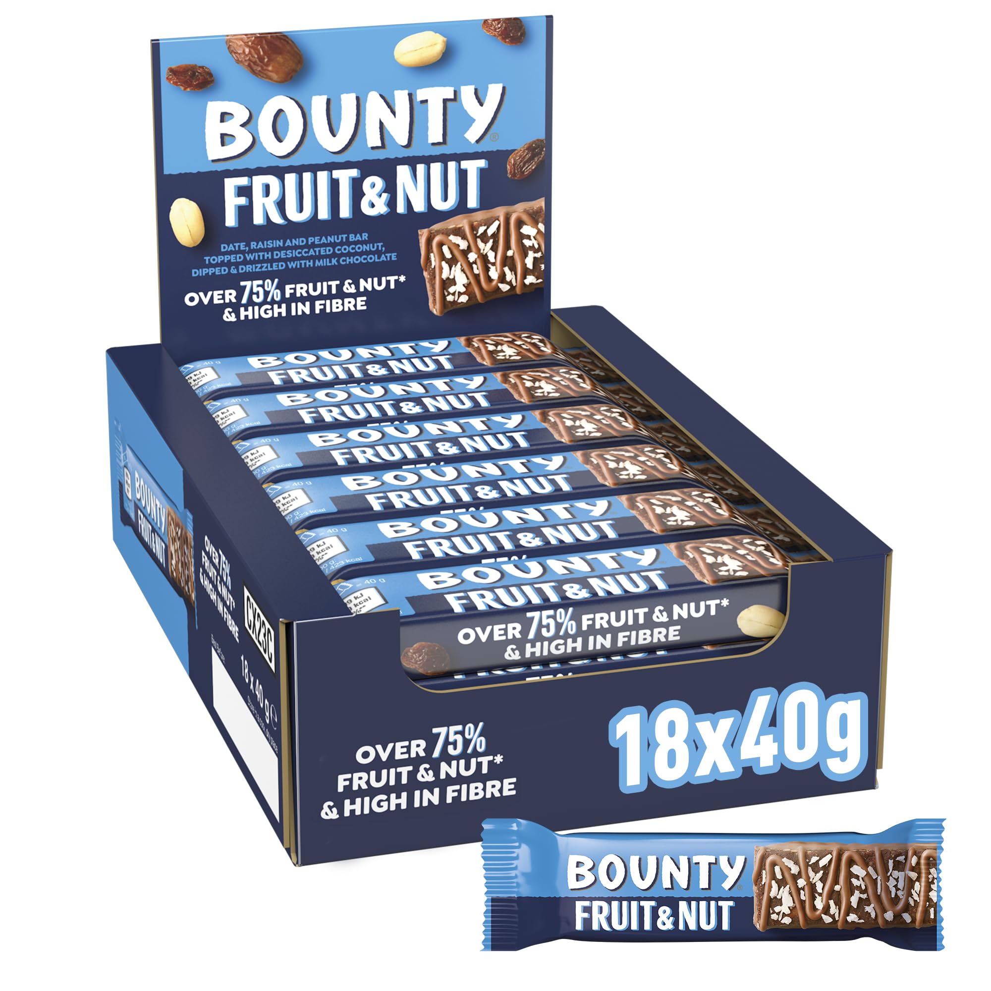Bounty Triple Treat Fruit & Nut Chocolate Bars, Milk Chocolate Snacks with Dates, Raisins & Peanuts, 18-Pack 6