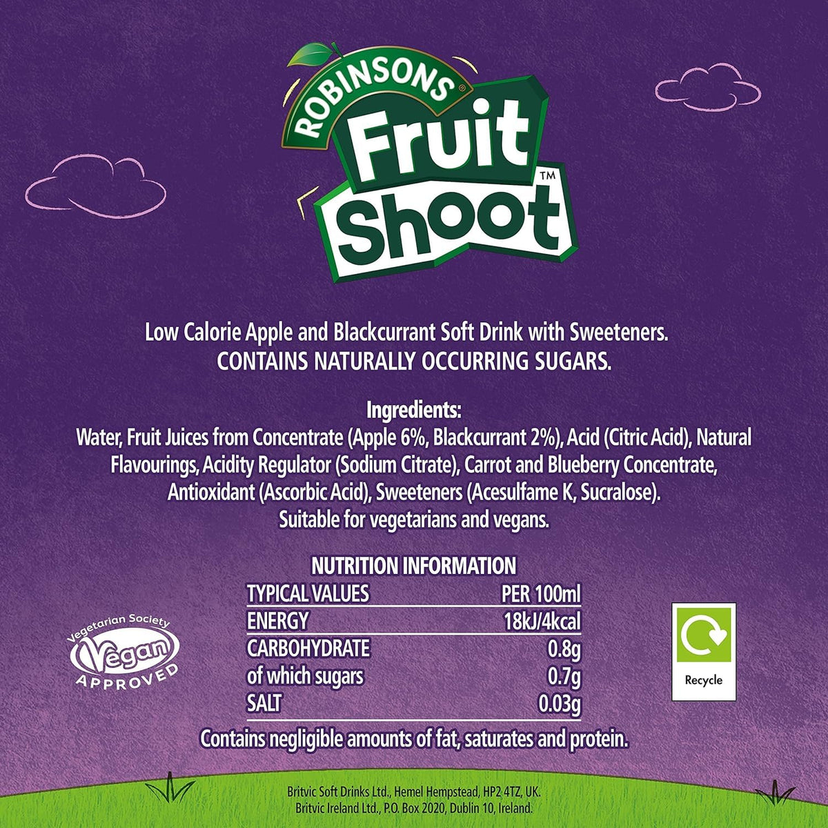 FRUIT SHOOT Apple and Blackcurrant Fruit Juice - 8 x 200ml