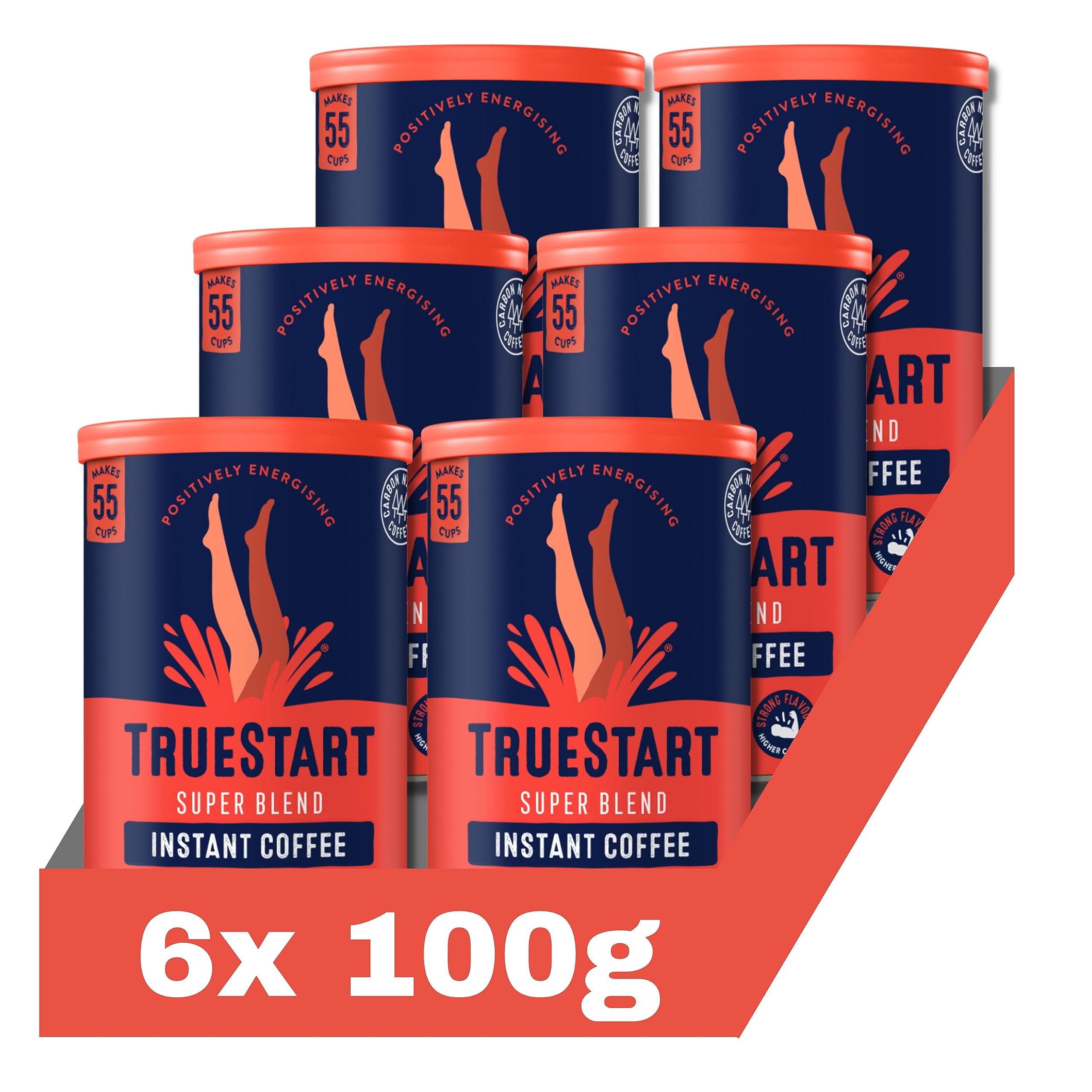 TRUESTART Barista Grade Super Blend Instant Coffee - Strong Dark Roast, 100% Robusta | 6 x 100g Tins