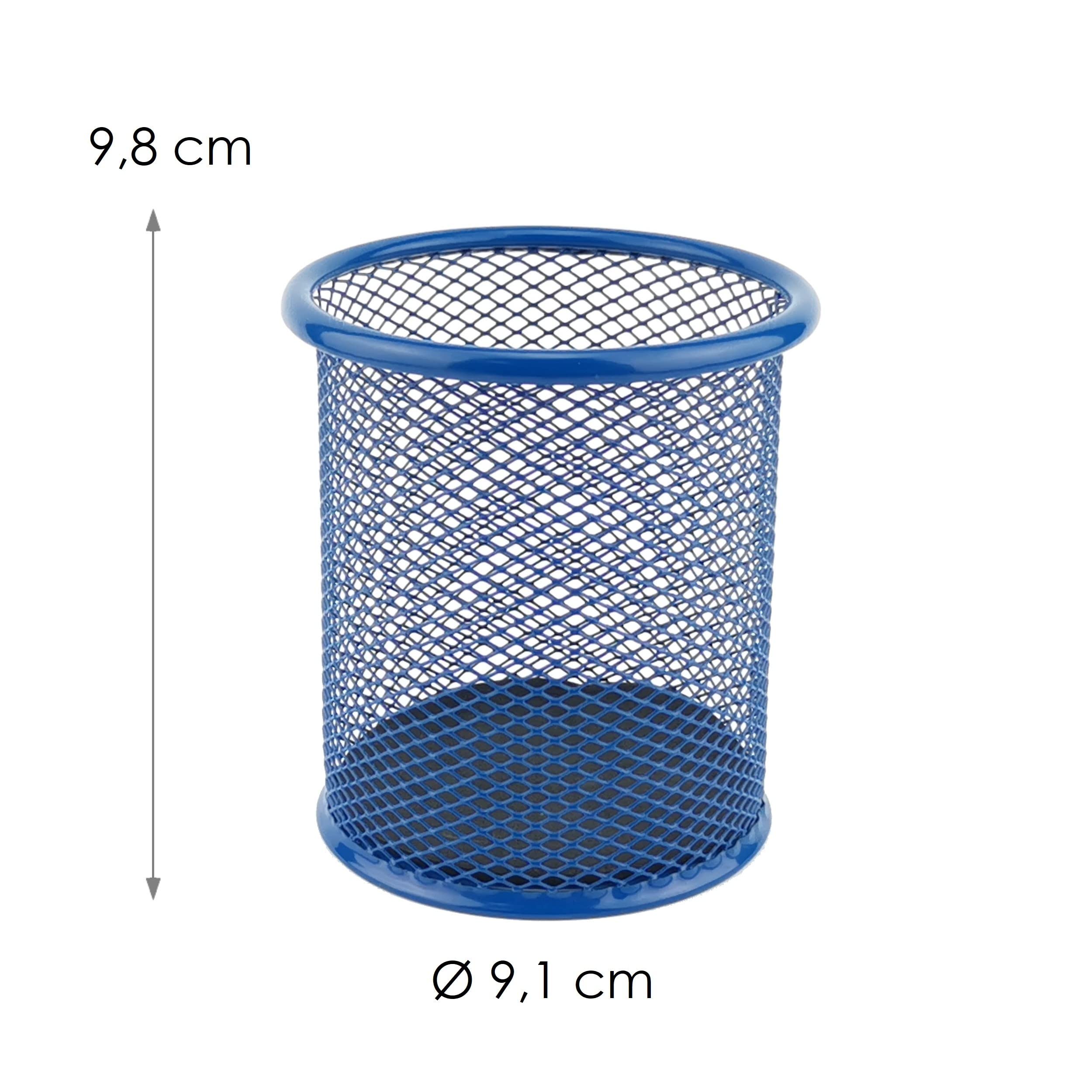 Leviatan Metal Pencil Holder - Round Mesh Design | Blue | Rust Resistant | 90x90x100mm 4