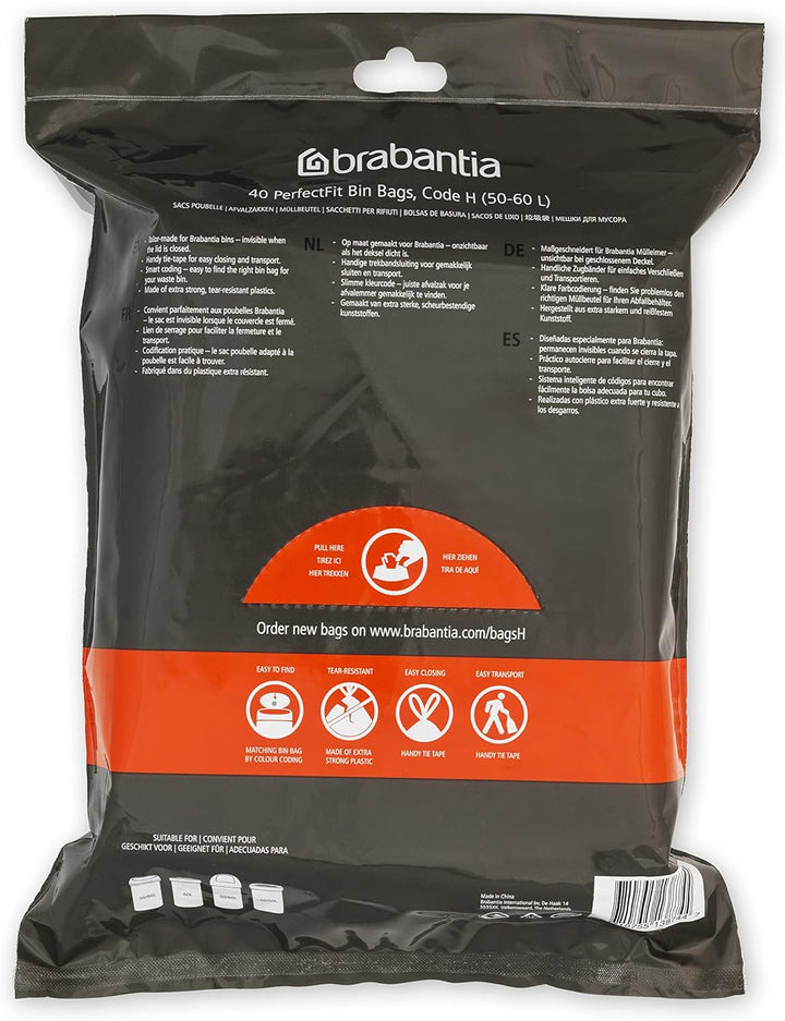 Brabantia - PerfectFit Bin Liners (Size H/50-60 Litre) Thick Plastic Trash Bags