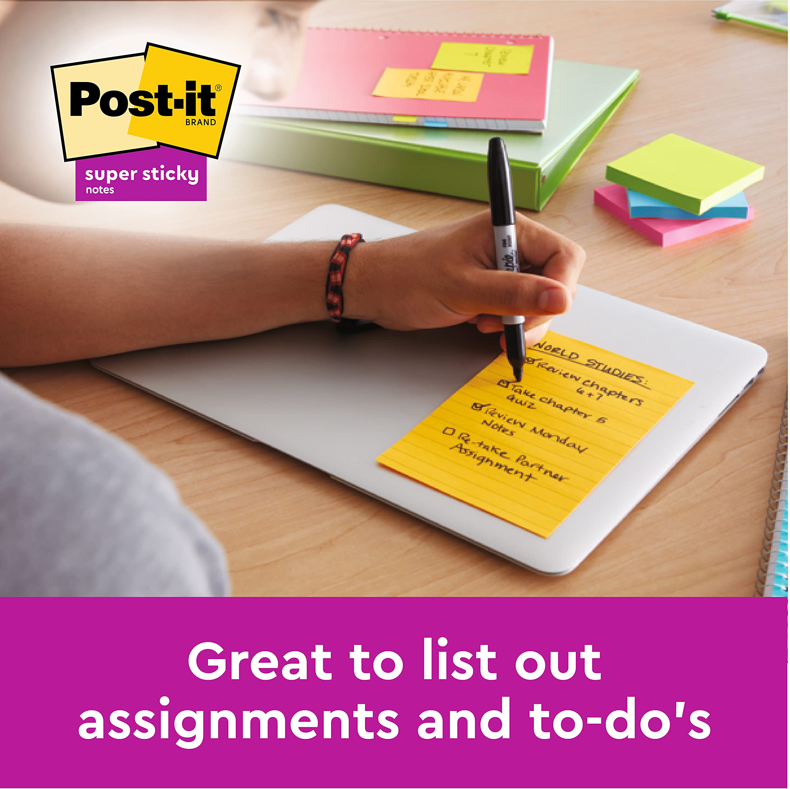 Post-it Super Sticky Notes - 152 x 101 mm Large Pad, Assorted Colors (4 Pads, 45 Sheets/Pad) 4