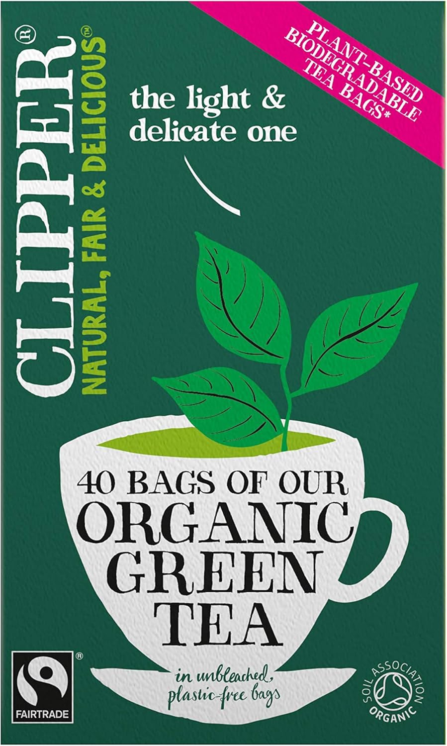 Clipper Organic Pure Green Tea Bags - Box of 40 Fairtrade & Biodegradable Tea Bags