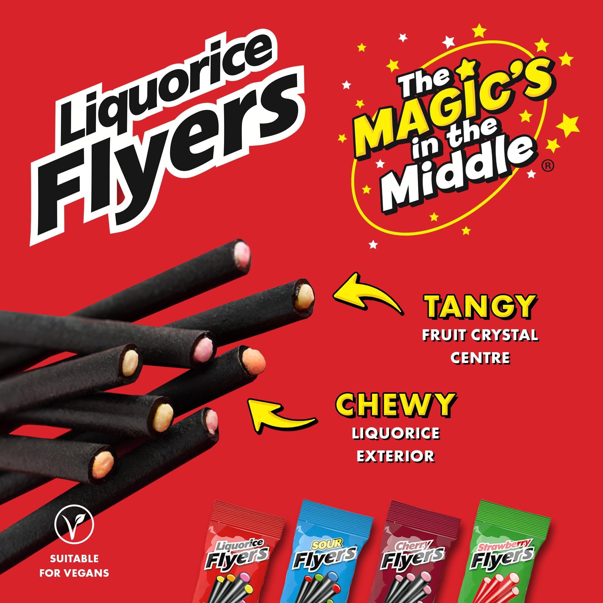 Flyers Liquorice Candy Sticks - 7 Pack x 12, Strawberry Orange Lemon Chewy Licorice Sweets with Fruit Crystal Centre 3
