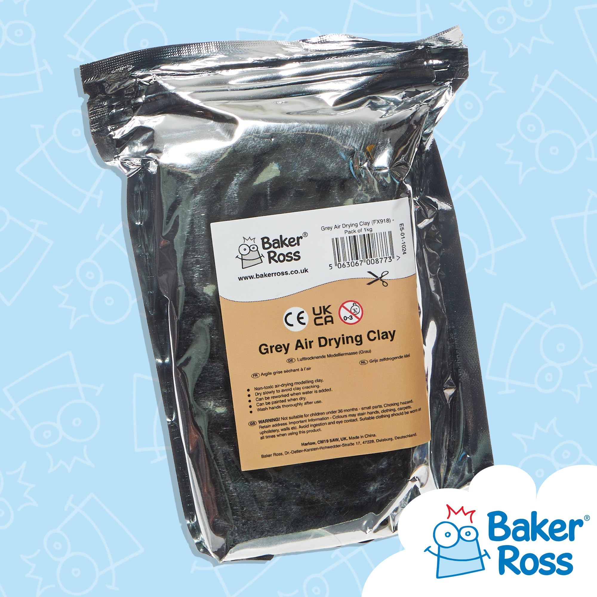 Baker Ross FX918 Grey Air Drying Clay - 1kg Pack | Modelling & Pottery Clay for Kids 7