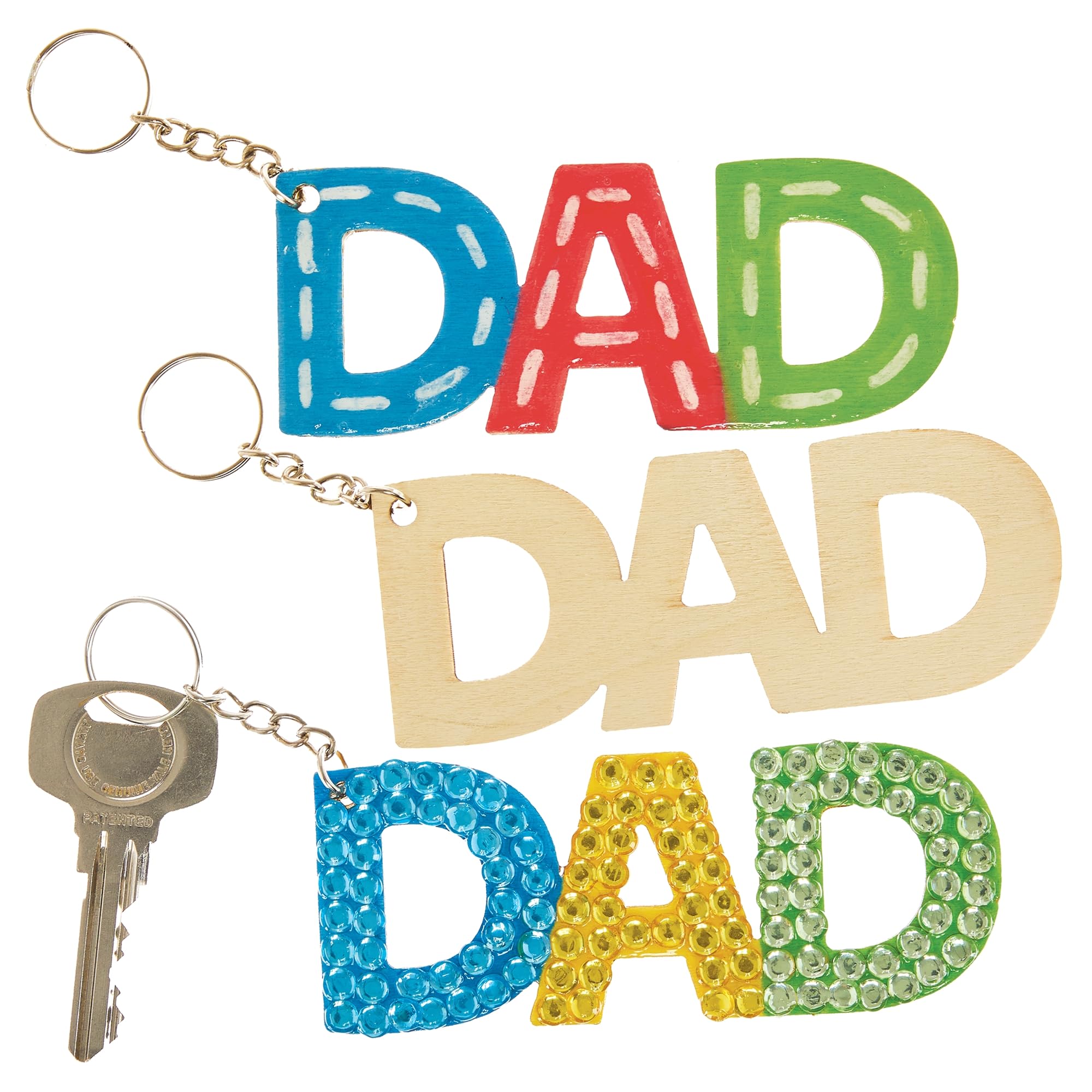 Baker Ross FN496 Father's Day DAD Wooden Keyrings - Pack of 6 | 10cm Length | 3mm Plywood