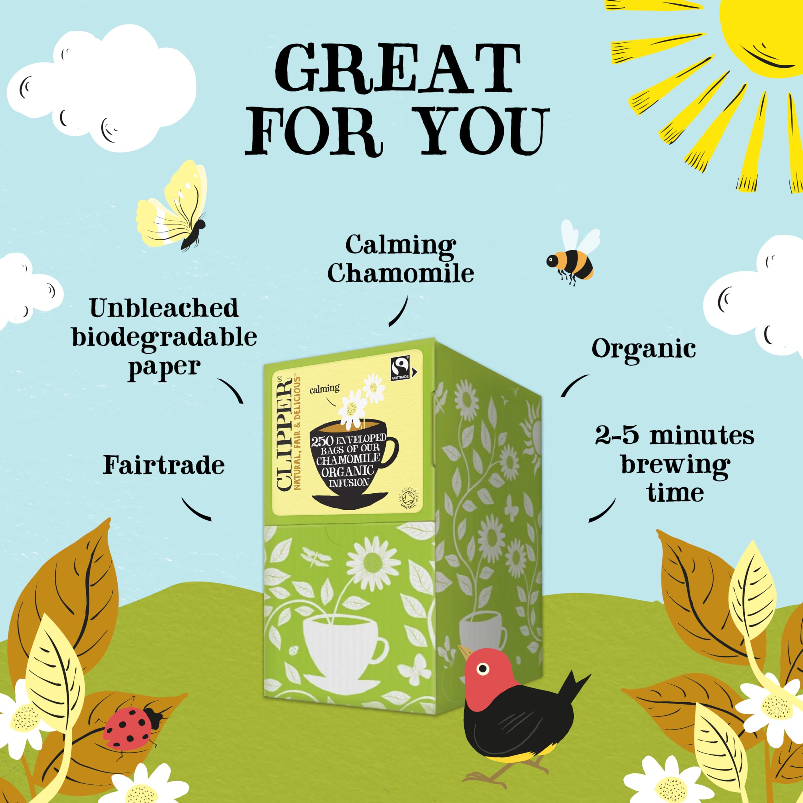 Clipper Natural, Fair & Delicious Organic Chamomile Herbal Tea Bags - 250 Count, Caffeine Free