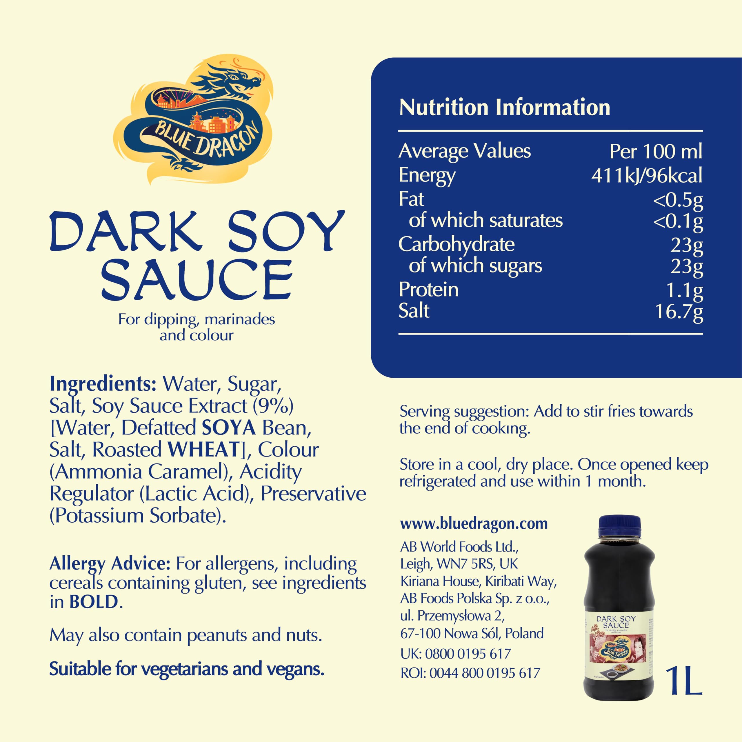 Blue Dragon Dark Soy Sauce - Authentic Rich Flavour | 1 Litre Bulk Size 6