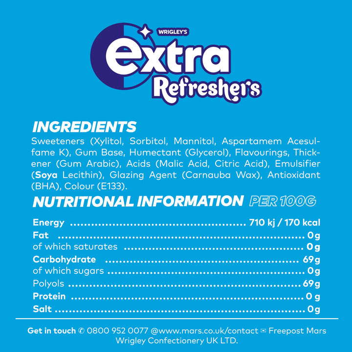 Extra - Refreshers Sugarfree Chewing Gum, Tropical Flavour (90g Bottle)