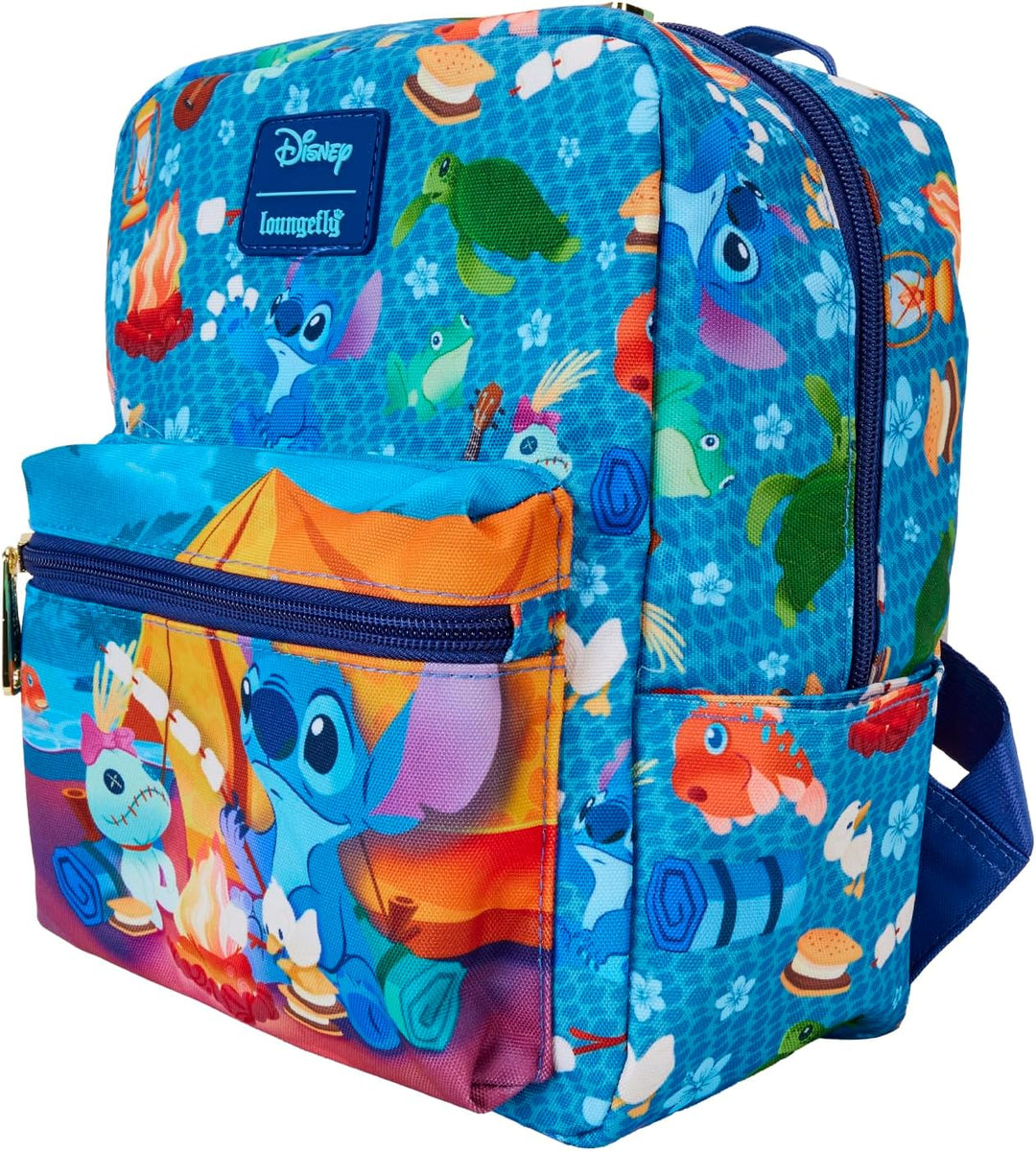 Loungefly Disney Stitch Camping Cuties AOP Nylon Square Mini Backpack (Multicolor)