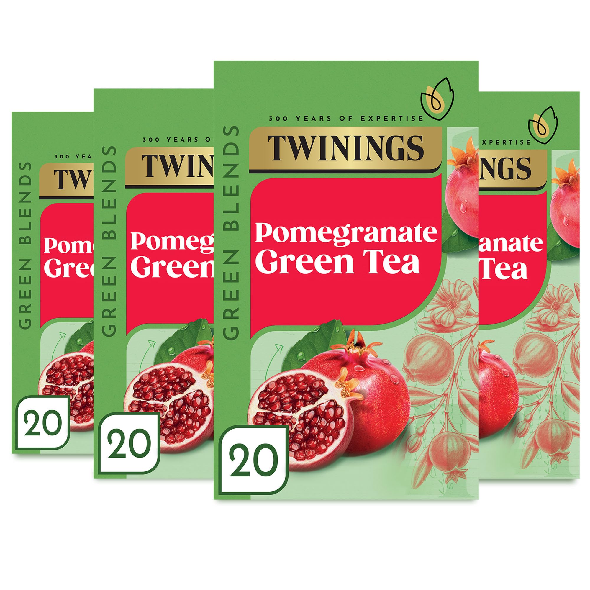 Twinings Green Tea & Pomegranate Tea Bags - 80 Count Multipack (4 x 20 Bags)