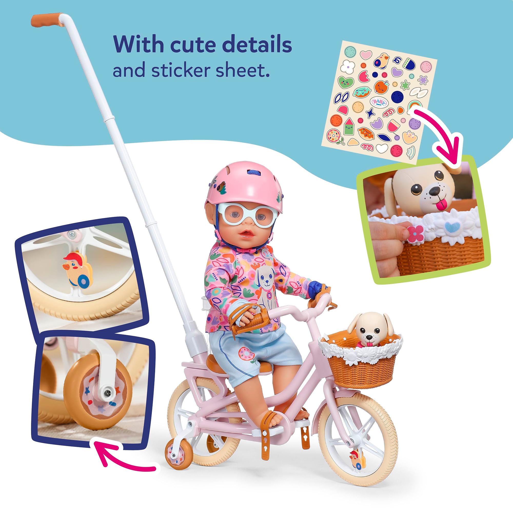 BABY born Doll Bicycle with Lucky Dog Carrier | Height-Adjustable Handle | Brown Plastic 7