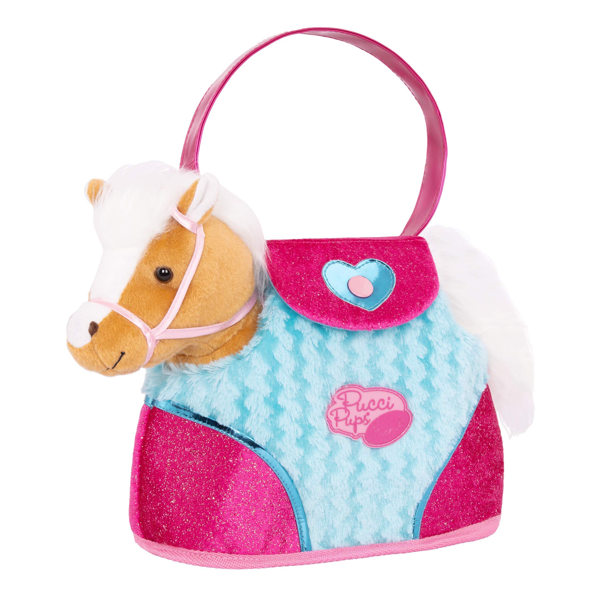 Pucci Pups Beige Horse with Blue Stripes and Pink Pony Bag