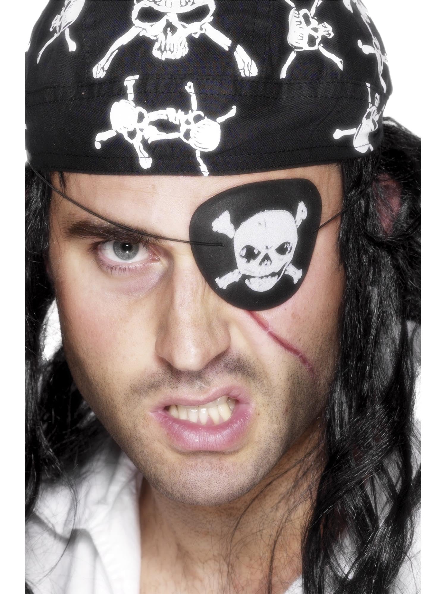 Smiffys Pirate Eyepatch with Skull and Crossbones - Black & White Accessory