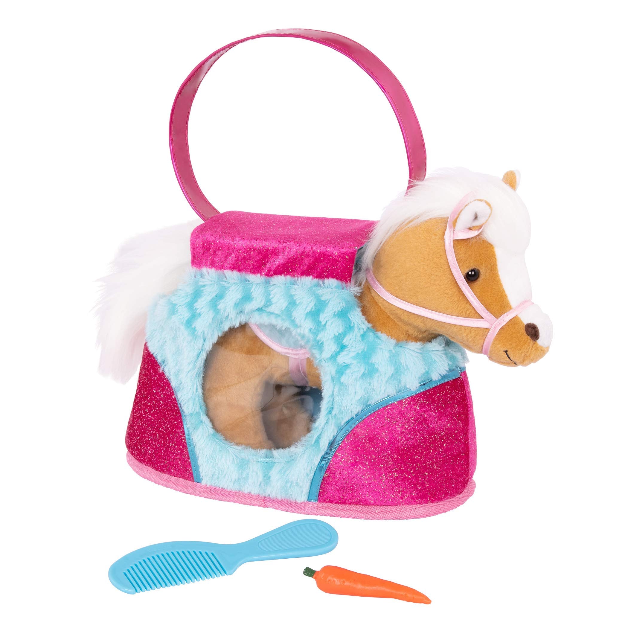 Pucci Pups Beige Horse with Blue Stripes and Pink Pony Bag 4