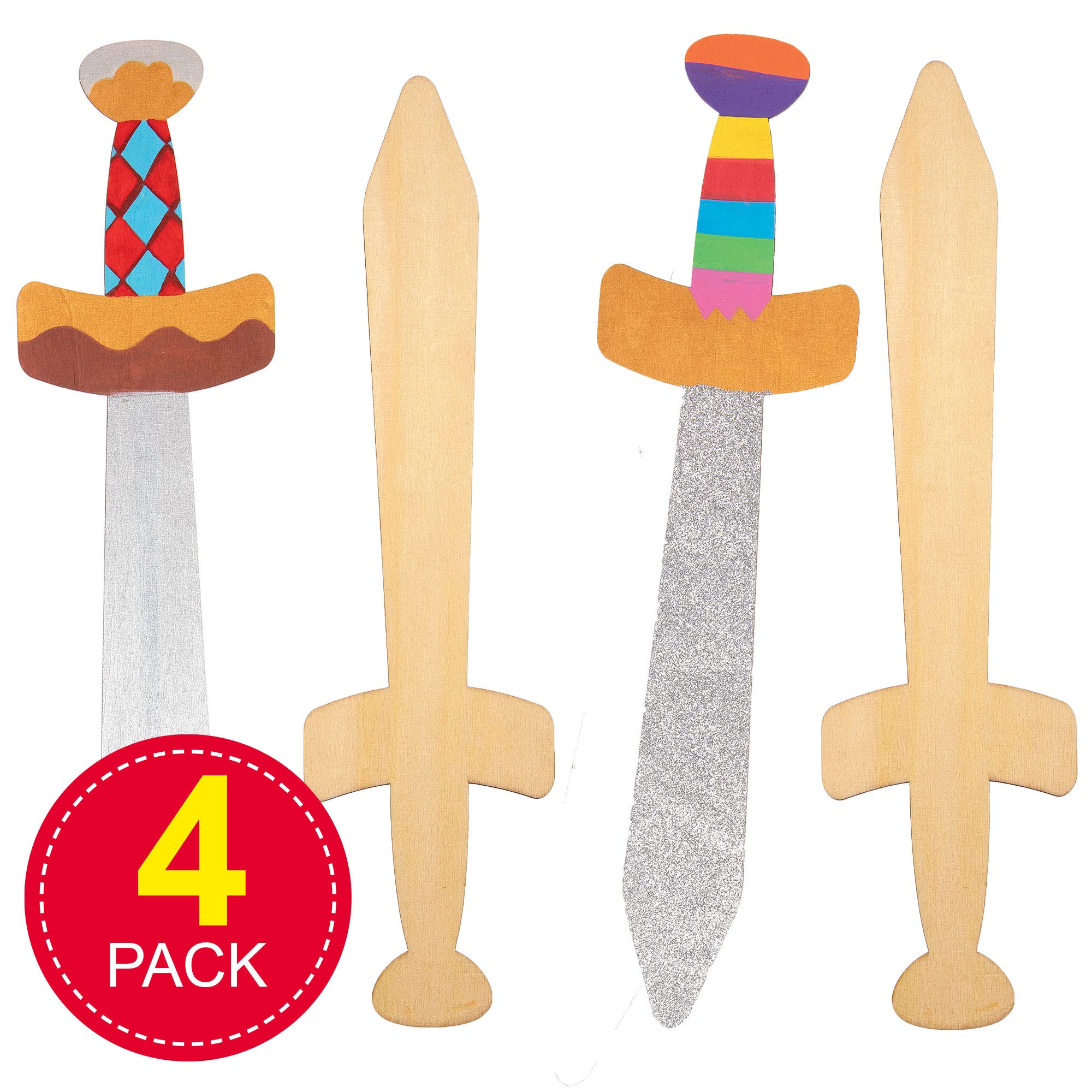 Baker Ross Wooden Swords for Kids to Paint - Pack of 4, Knight Wood Craft Kit | 15 Inch 2