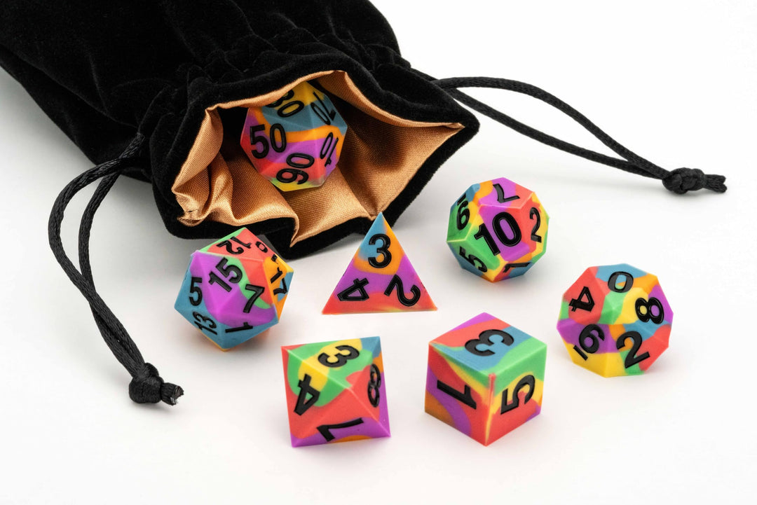 Metallic Dice Games FanRoll Pride Sharp Edge 16mm Silicone Rubber Polyhedral Dice Set